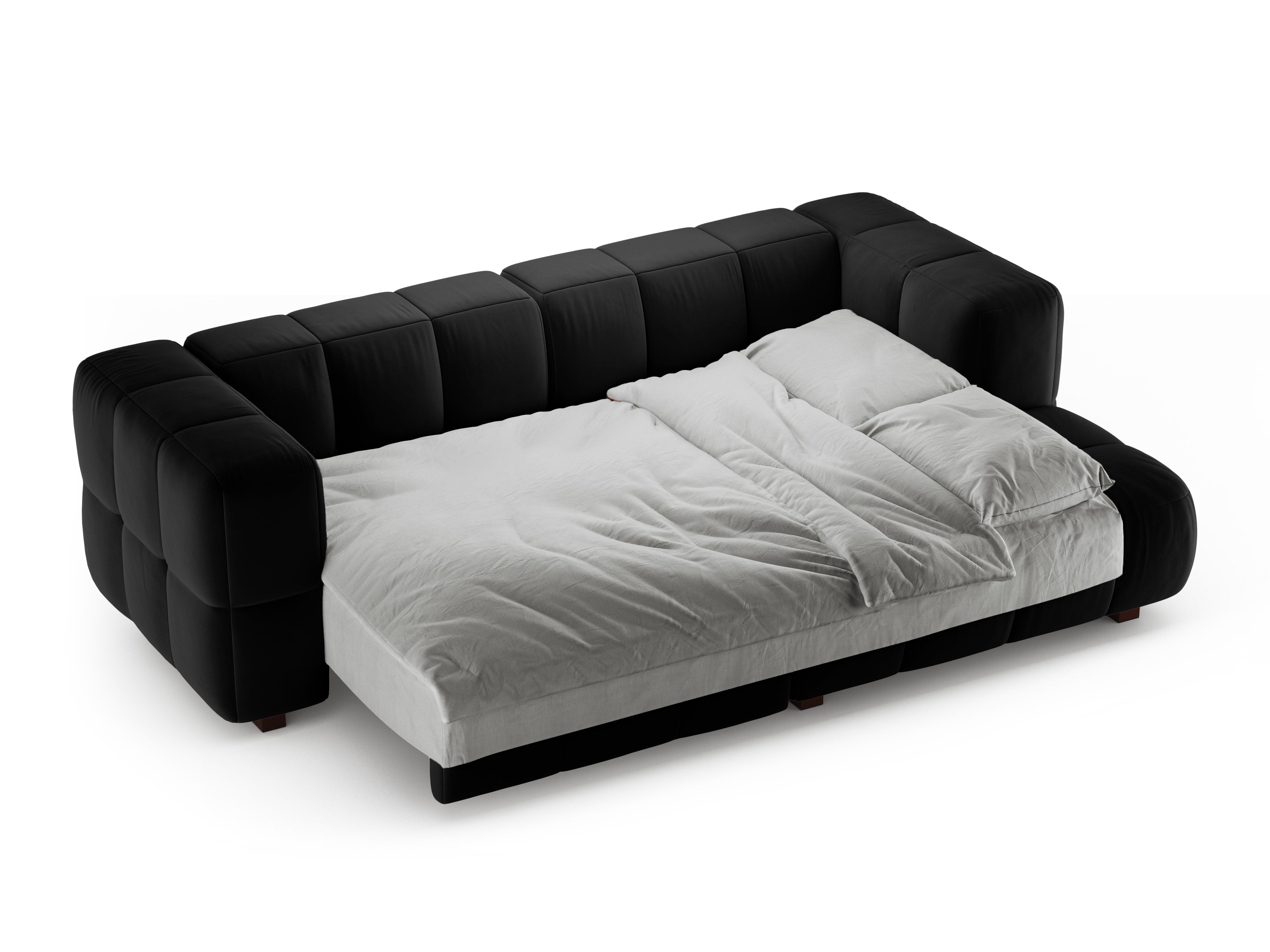 Samt-Ecksofa rechts mit Schlaffunktion PUMA schwarz