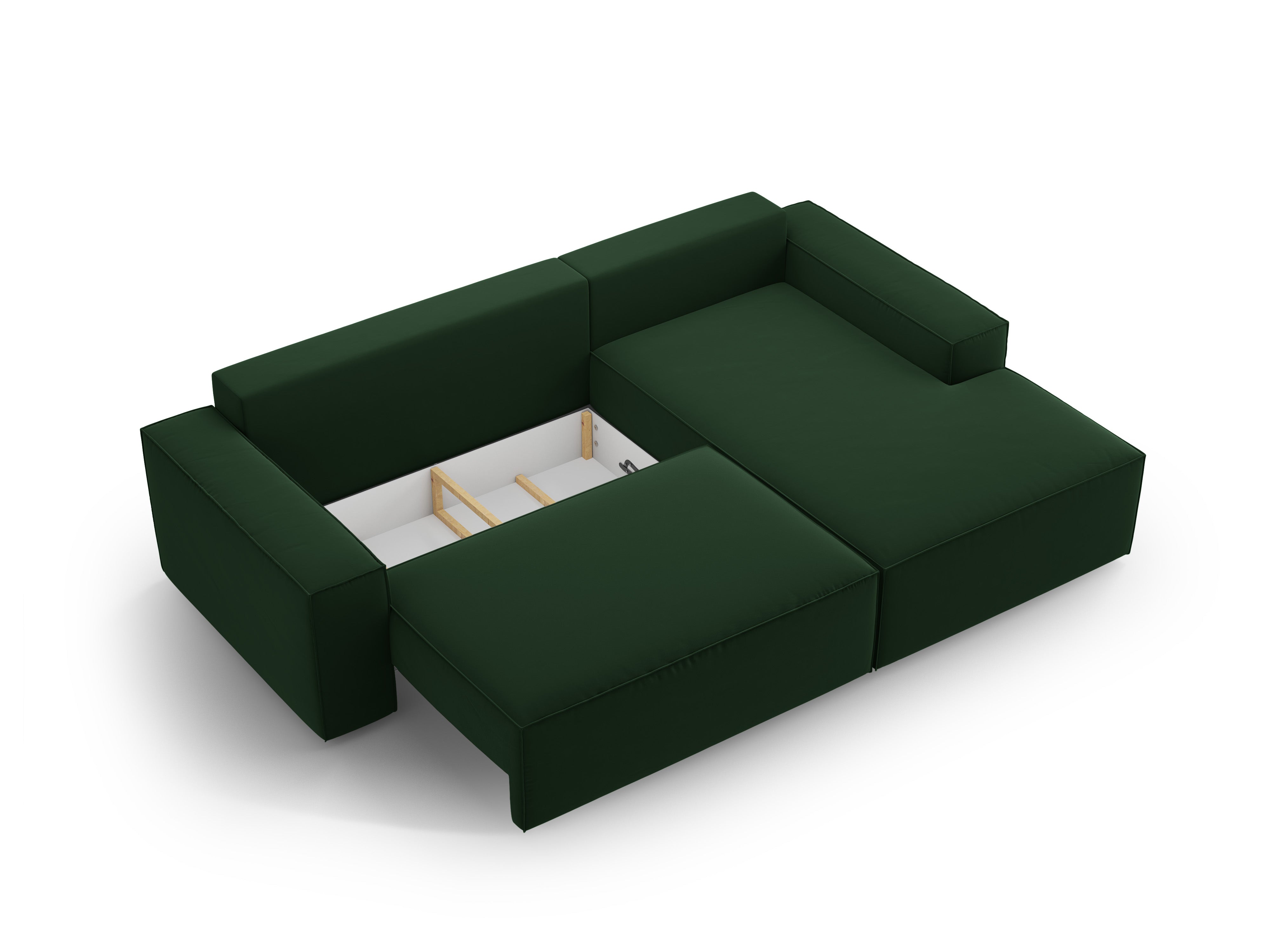 Samt-Ecksofa rechts mit Schlaffunktion JODIE in Flaschengrün