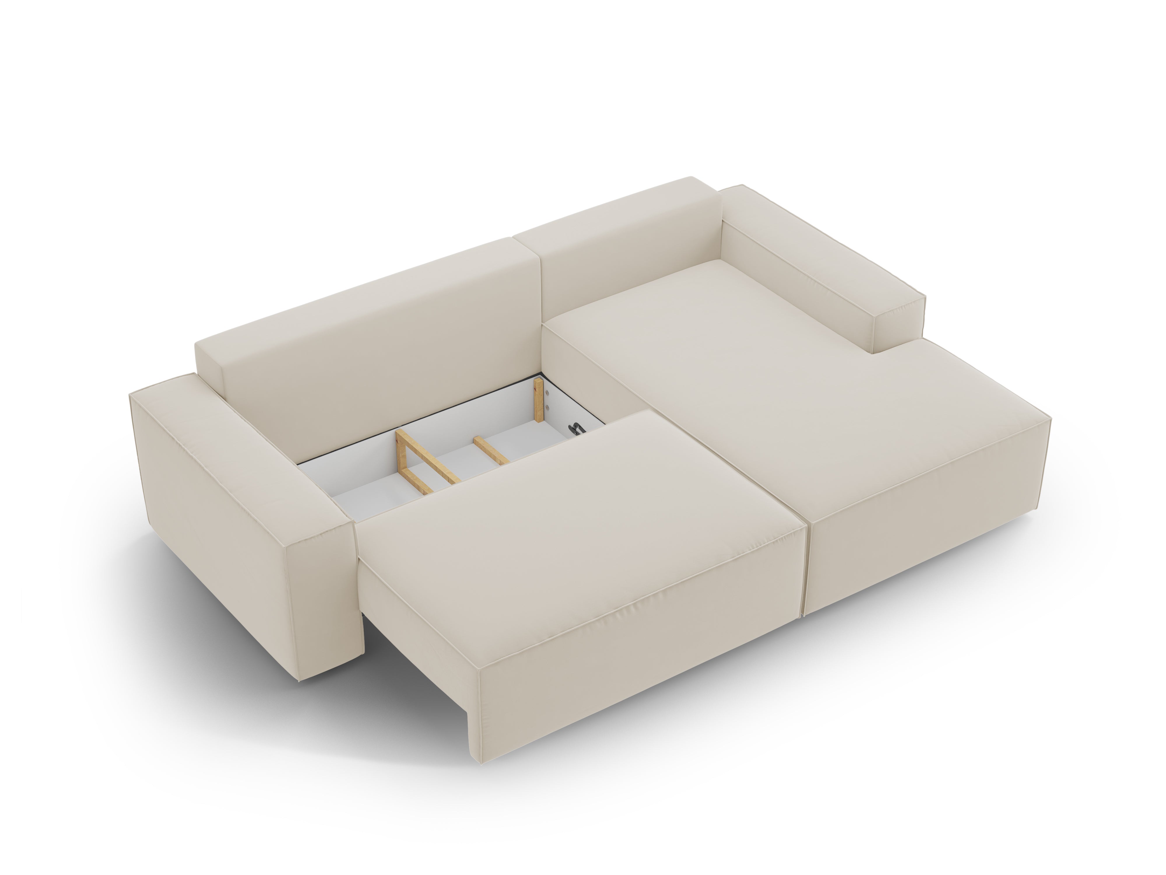 Samt-Ecksofa rechts mit Schlaffunktion JODIE dunkelbeige