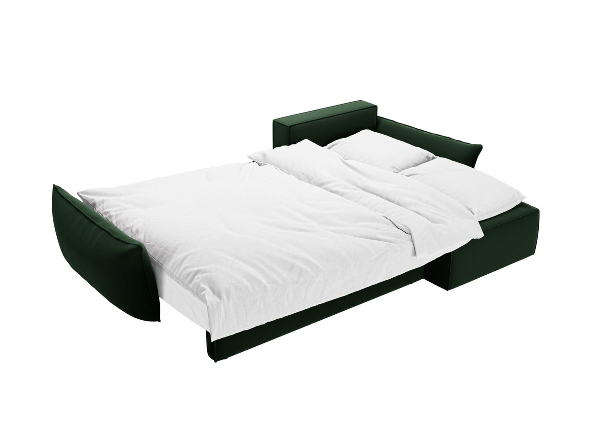 Narożnik aksamitny prawostronny z funkcją spania 4-osobowy KAELLE butelkowa zieleń – detal tkaniny