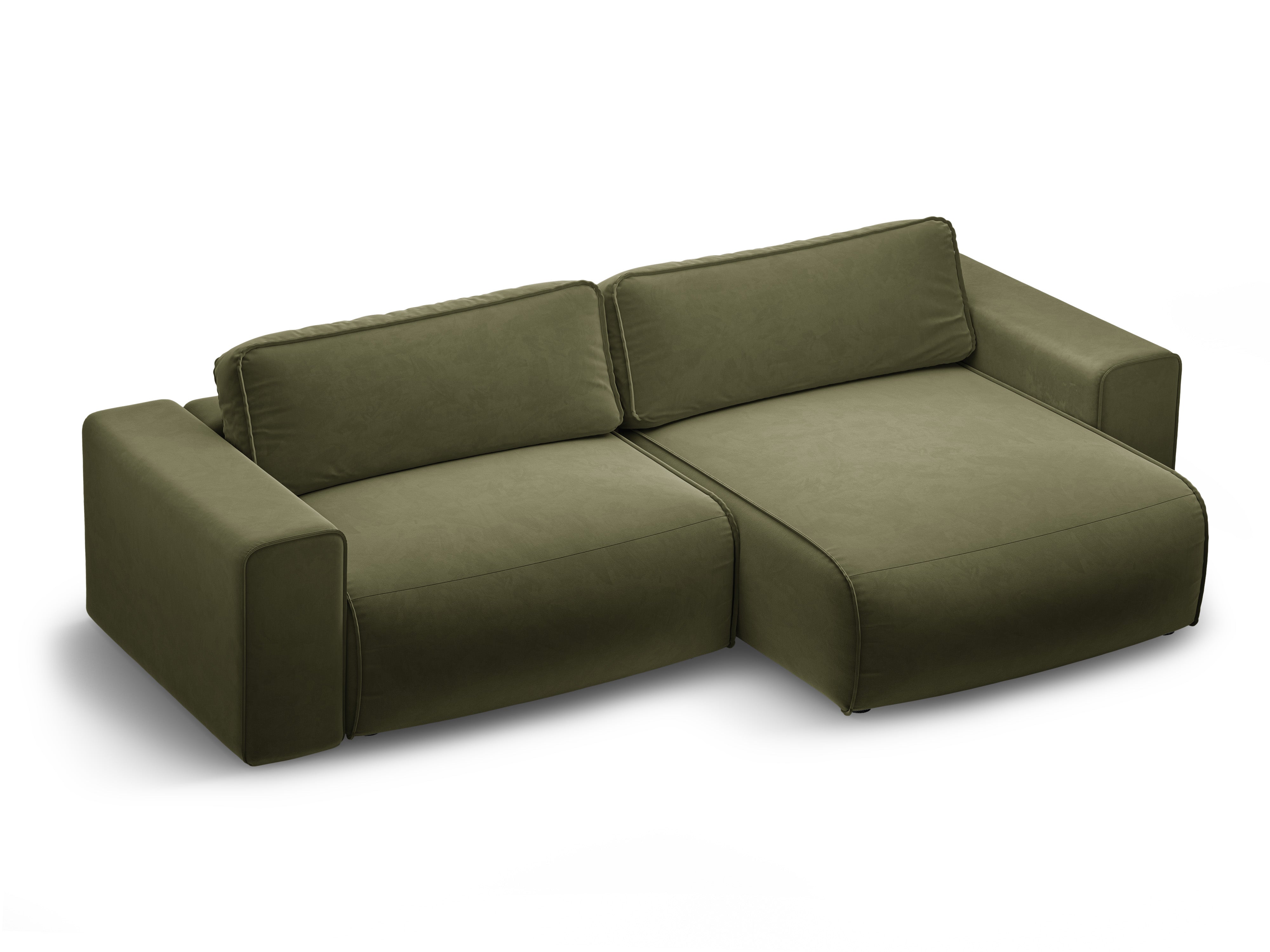 Right-facing velvet corner sofa for 3 people with sleeping function VICTOR green