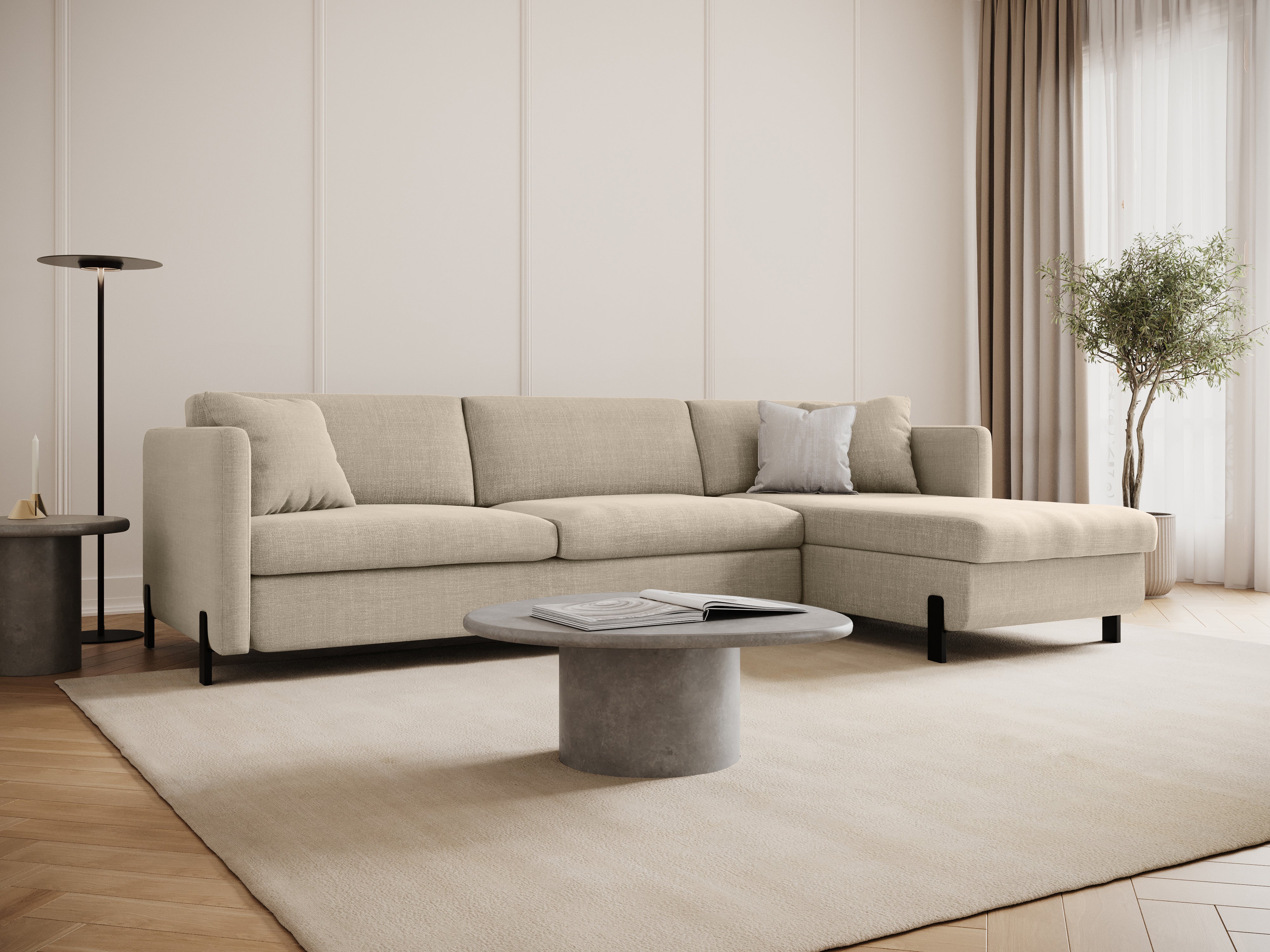 Rechthoekige 4-persoons bank met slaapfunctie GLORIA beige chenille