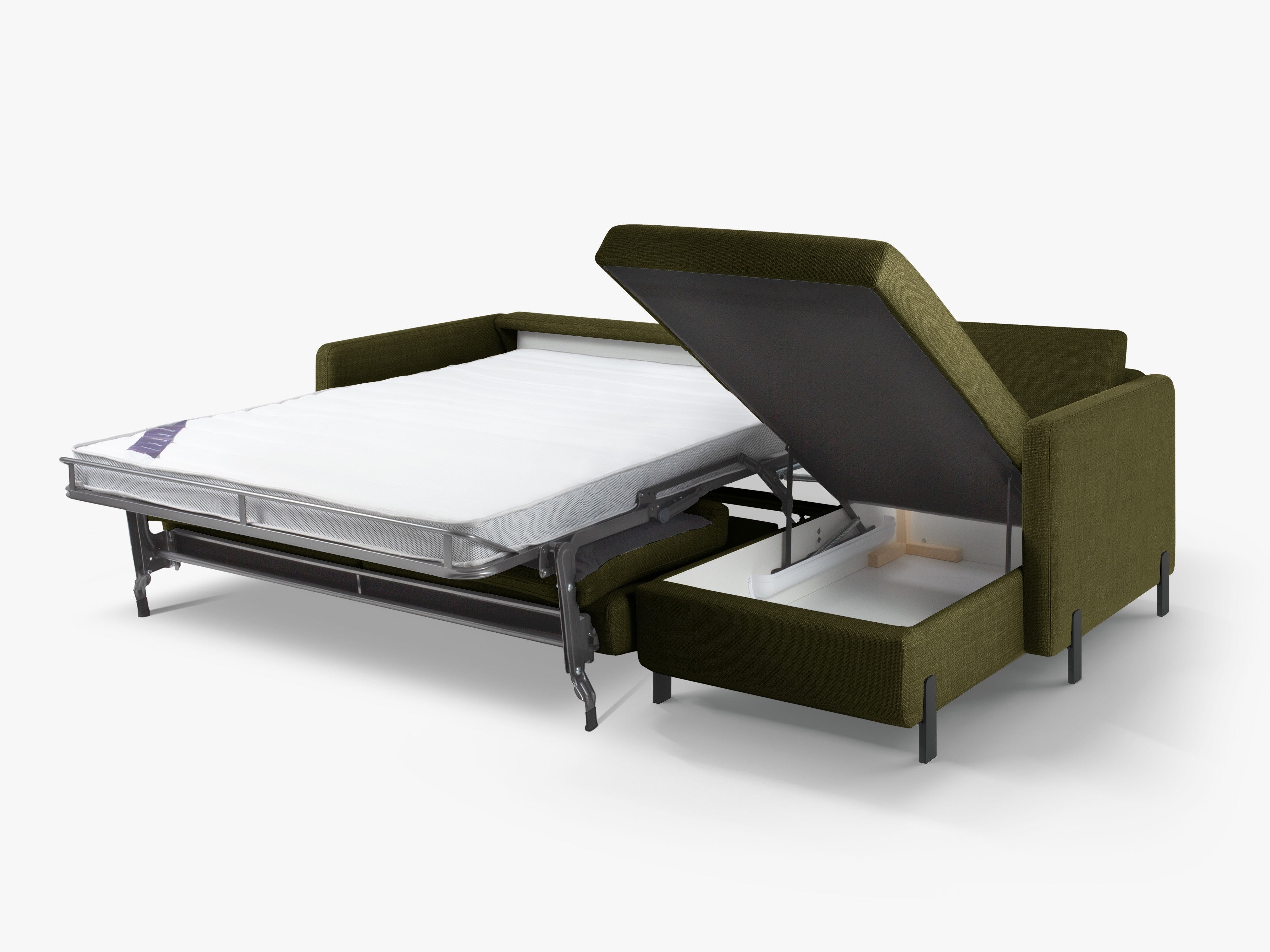 Rechtsseitige 4-Sitzer Schlafcouch GLORIA in grünem Chenille