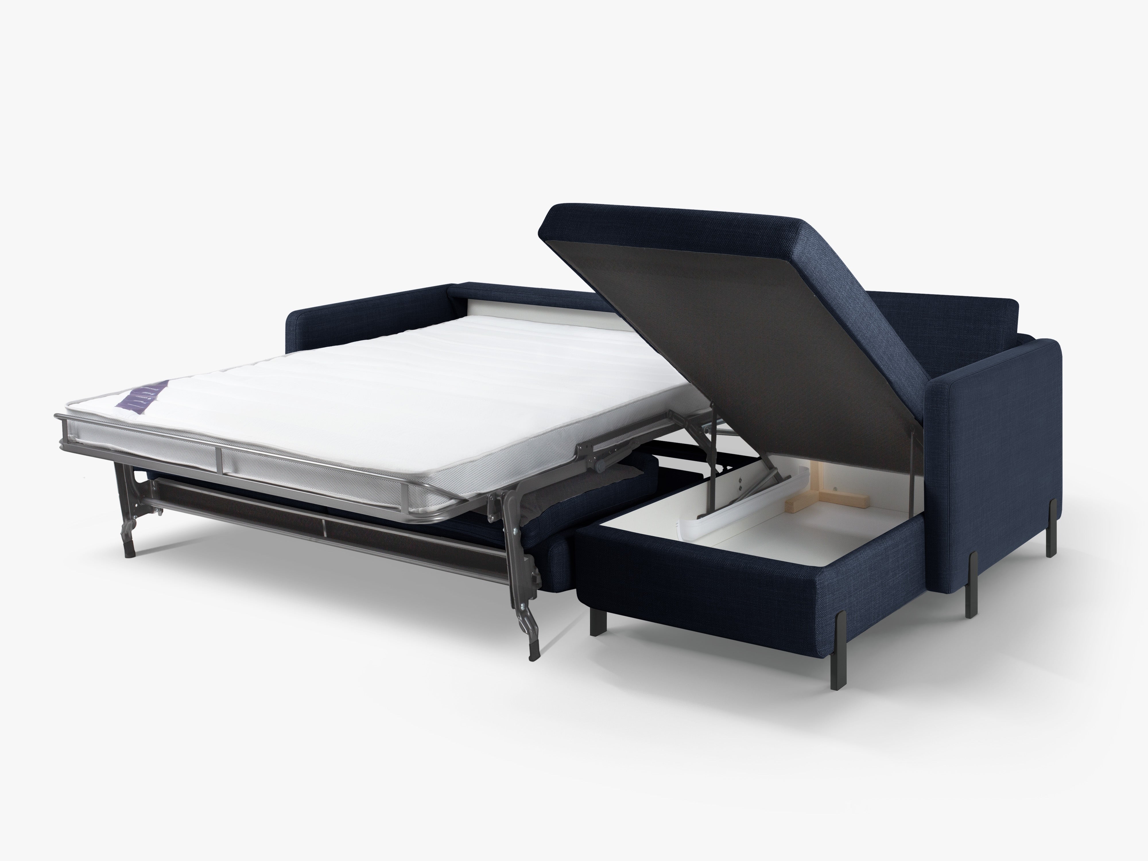 Rechthoekige 4-persoons bank met slaapfunctie GLORIA blauwe chenille