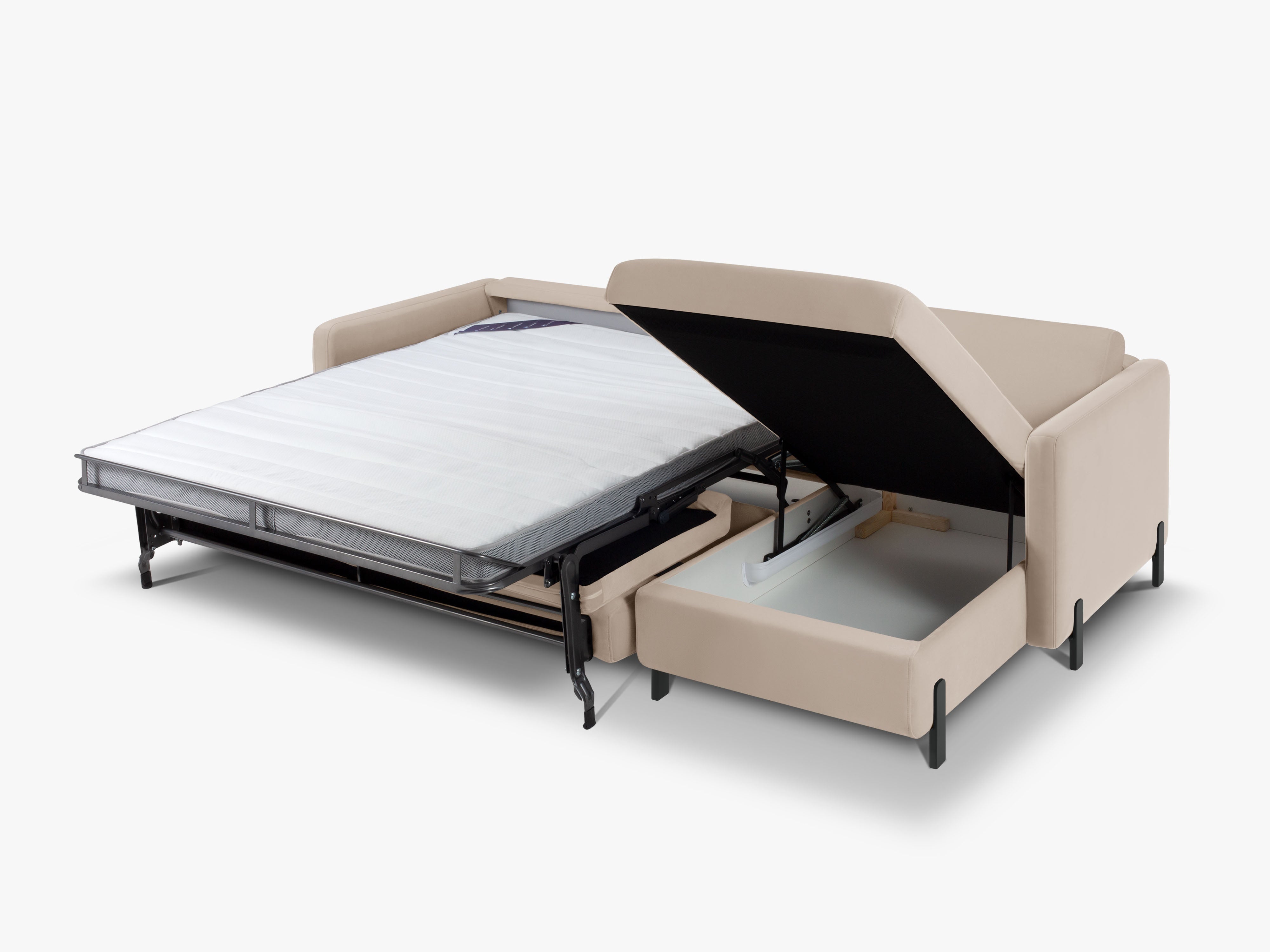 Samt-Ecksofa rechtsseitig für 4 Personen mit Schlaffunktion GLORIA beige