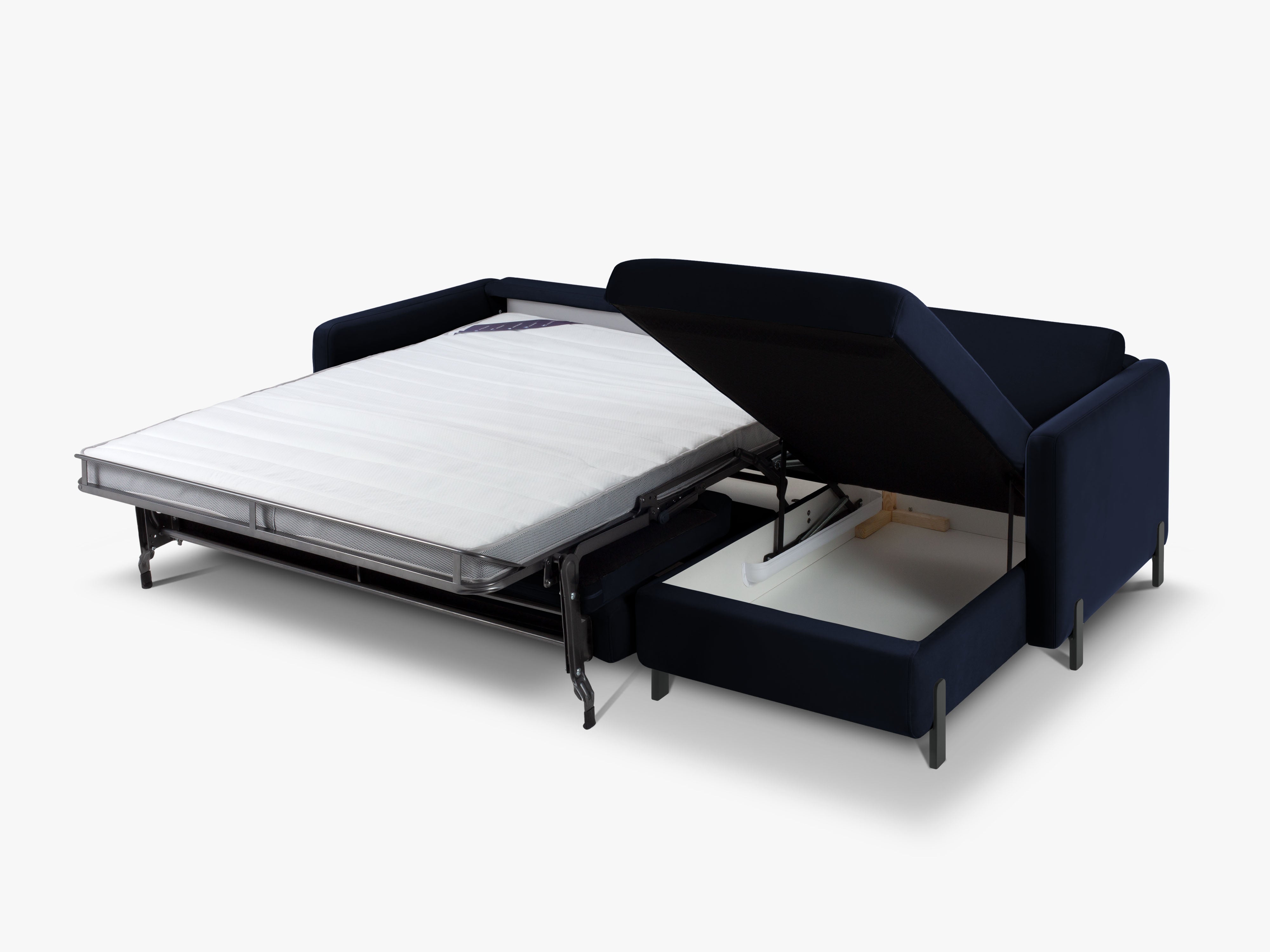 Fluwelen hoekbank rechts 4-persoons met slaapfunctie GLORIA koninklijk blauw