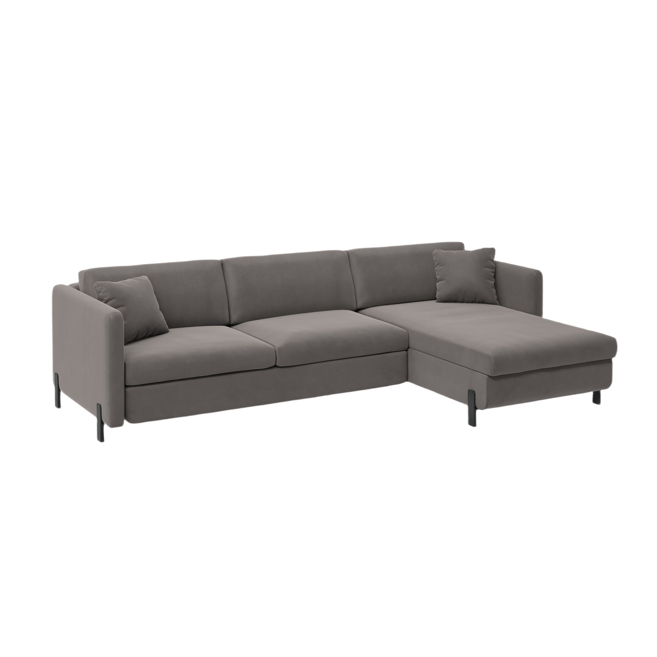 Gray right-facing velvet corner sofa for 4 people with sleeping function GLORIA