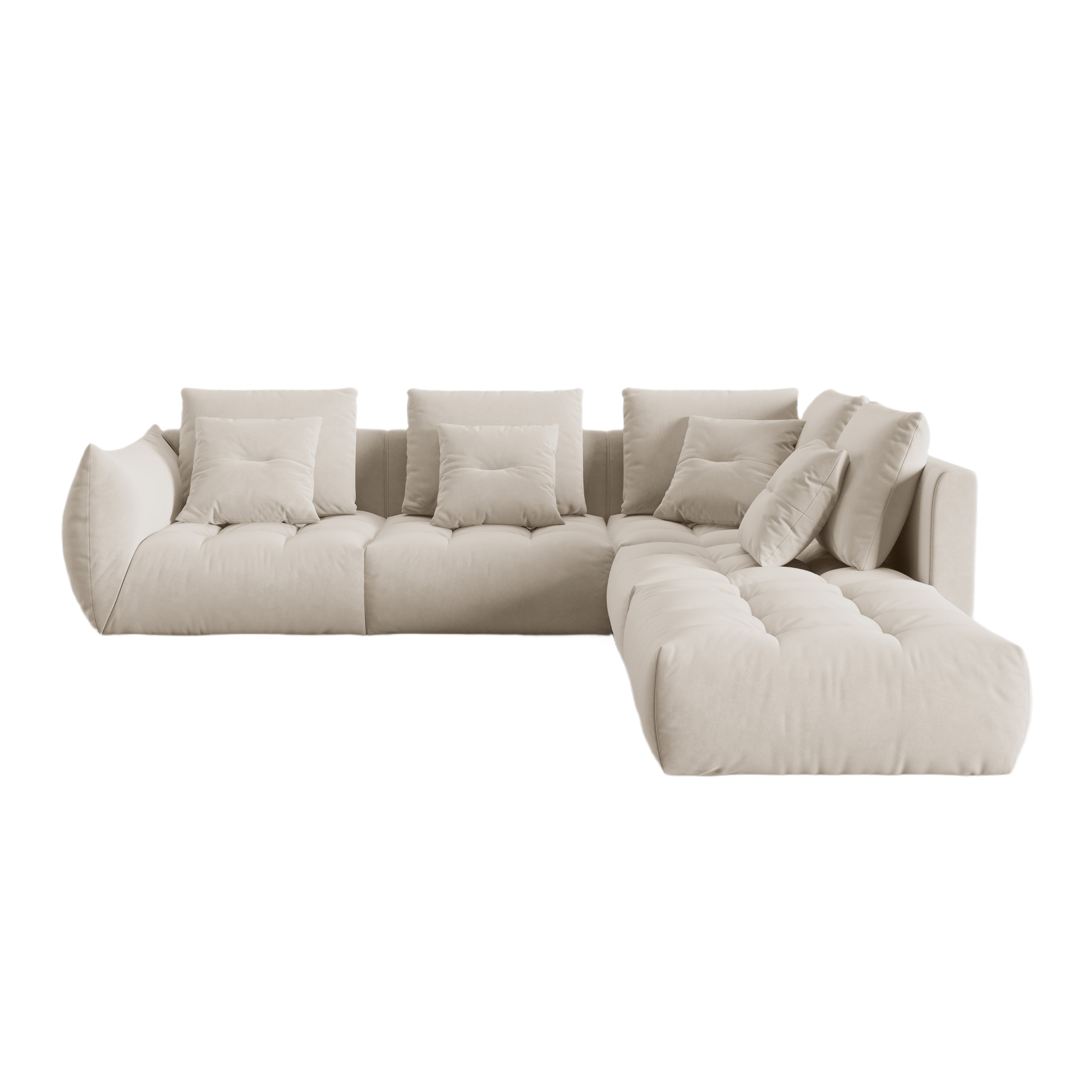 Modular velvet corner sofa for 4 people right-sided BLOOM ecru