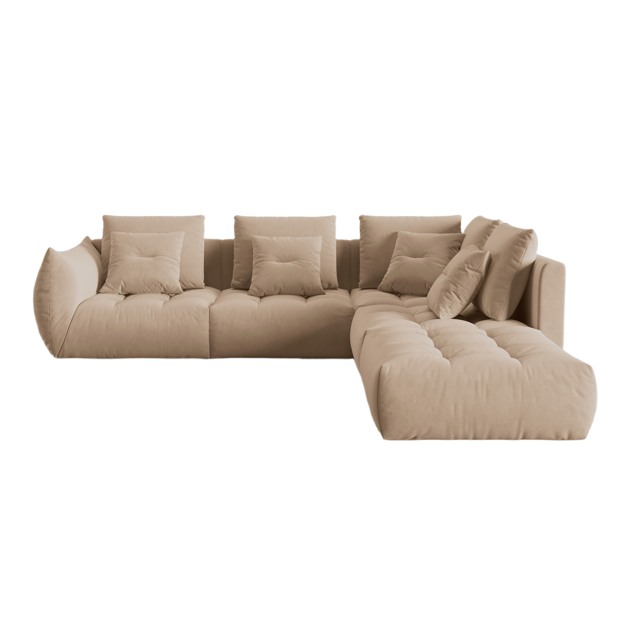 Modular velvet corner sofa for 4 people right-facing BLOOM sand