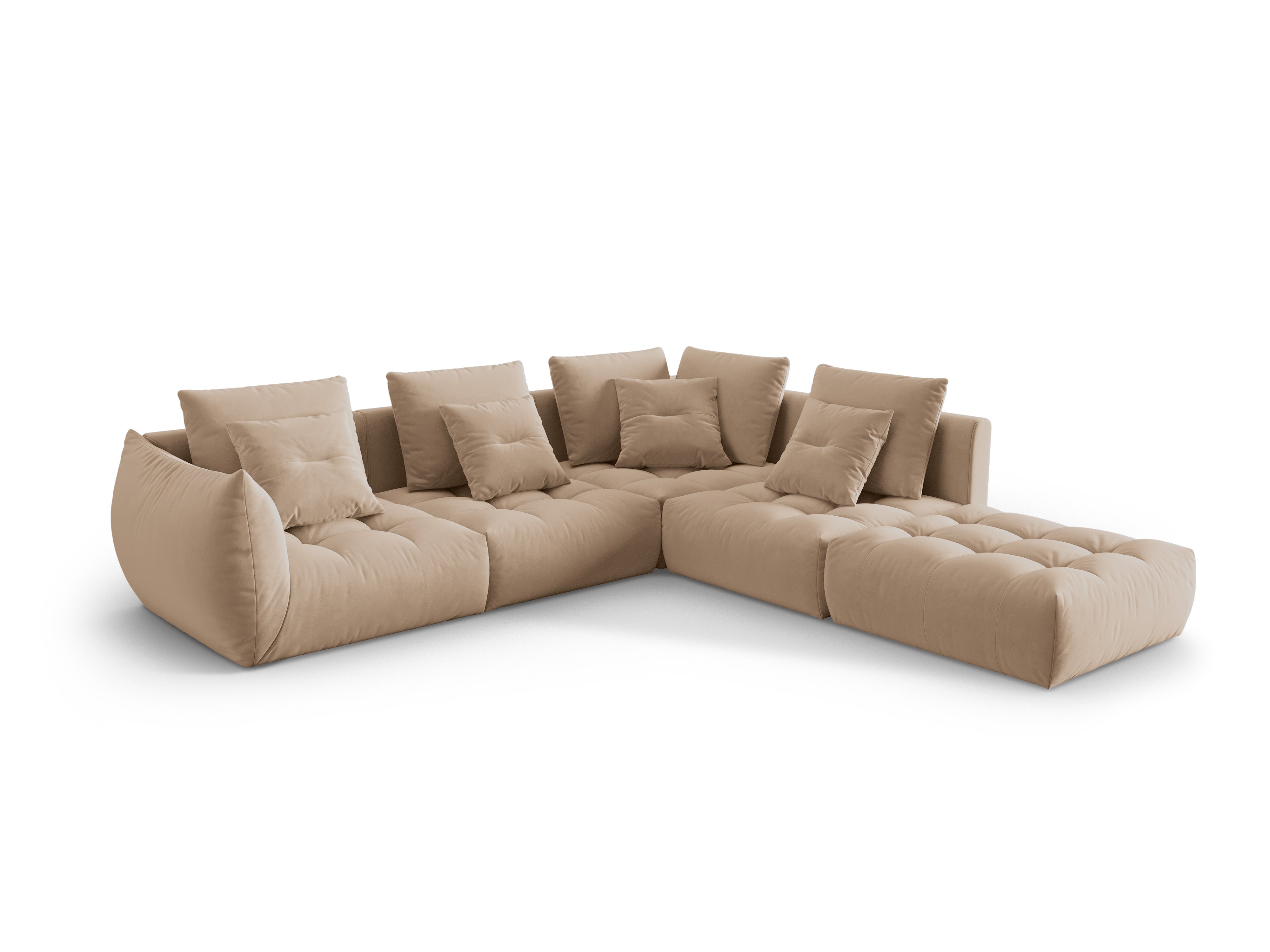Modular velvet corner sofa for 4 people right-facing BLOOM sand