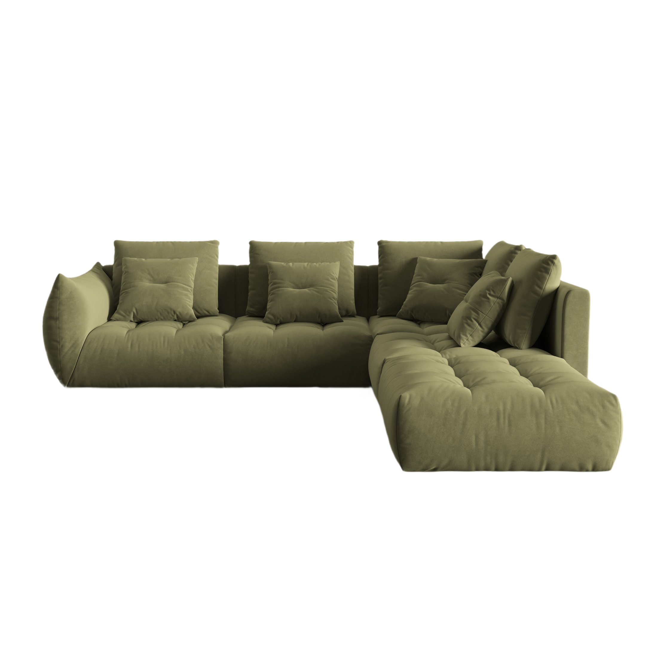 Modular velvet corner sofa for 4 people right-facing BLOOM green