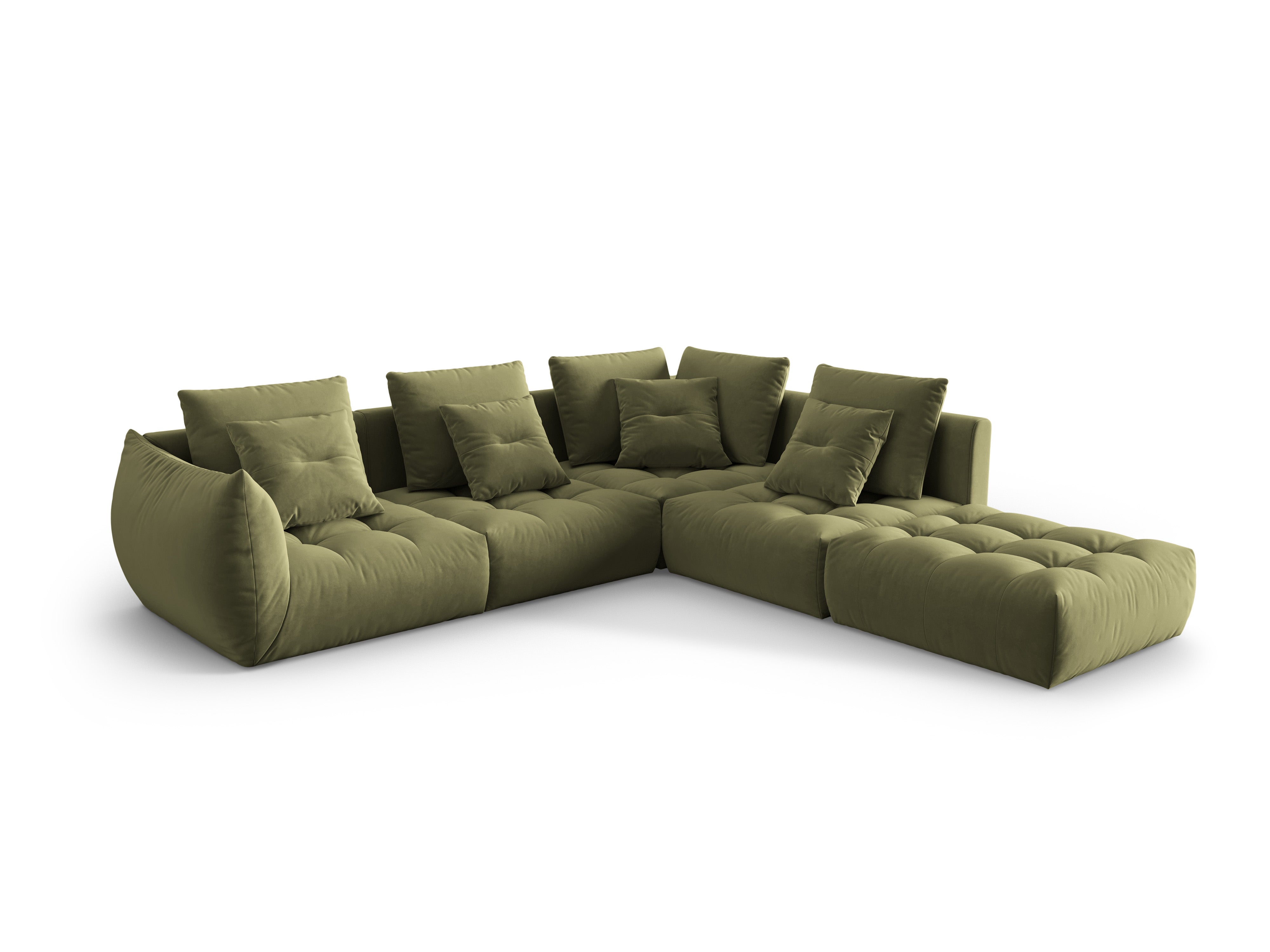 Modular velvet corner sofa for 4 people right-facing BLOOM green