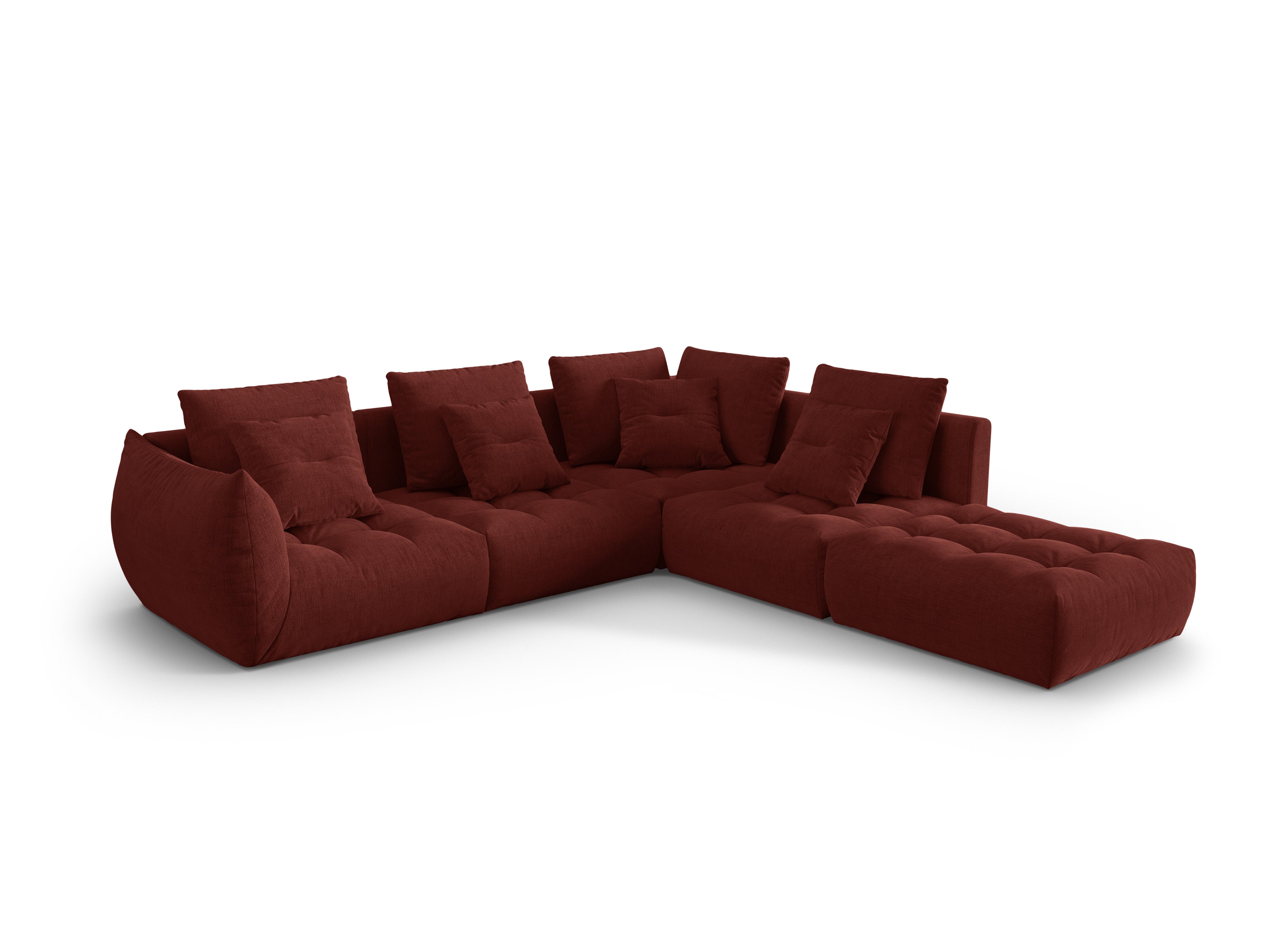 Right-facing modular corner sofa for 4 people BLOOM red chenille