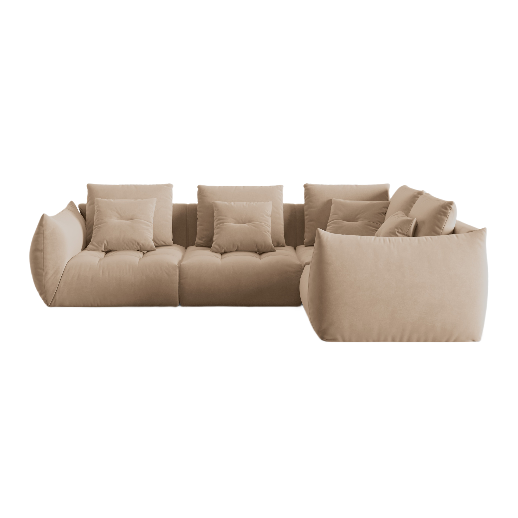 Modular velvet corner sofa for 3 people right-facing BLOOM sand