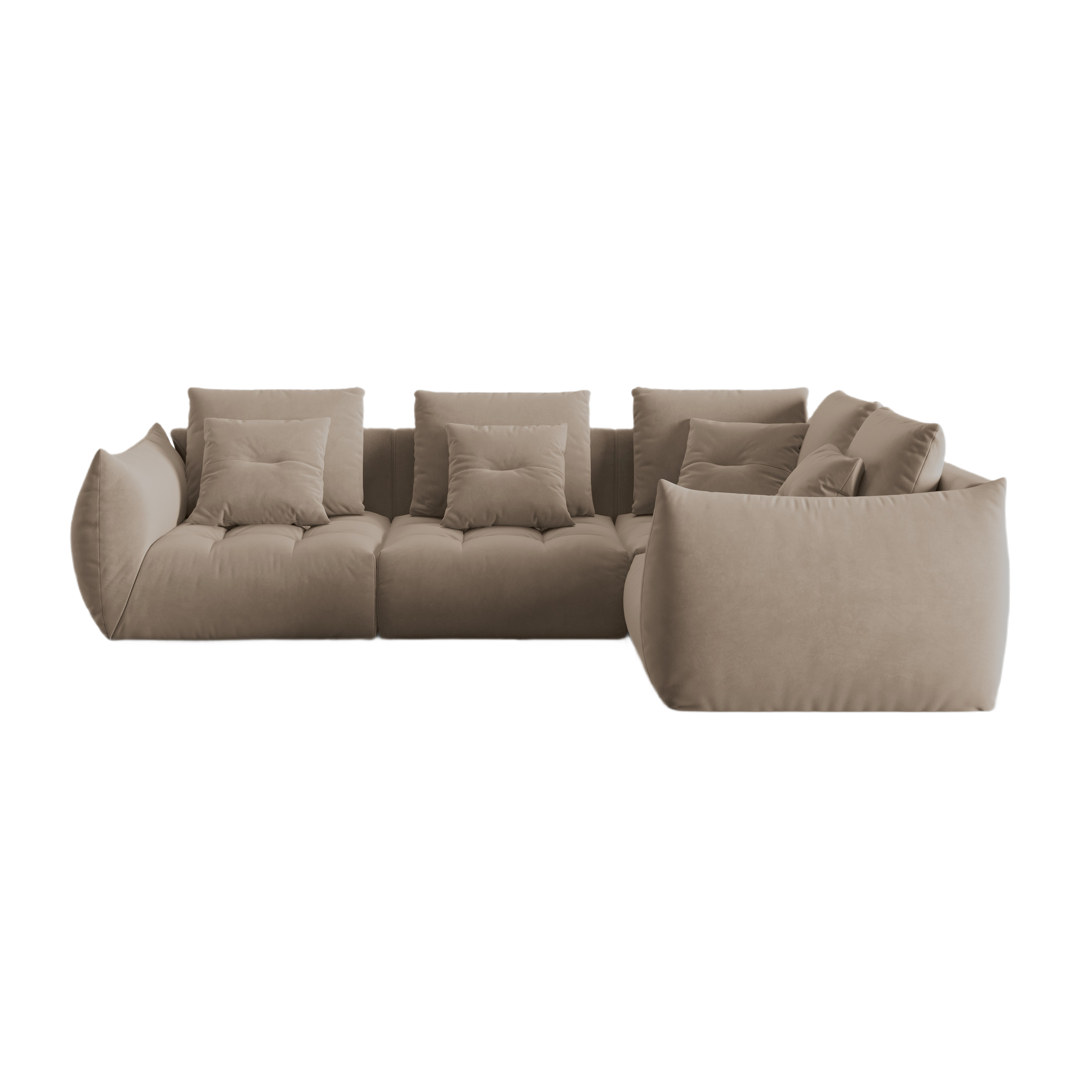 Modular velvet corner sofa for 3 people right-facing BLOOM light brown