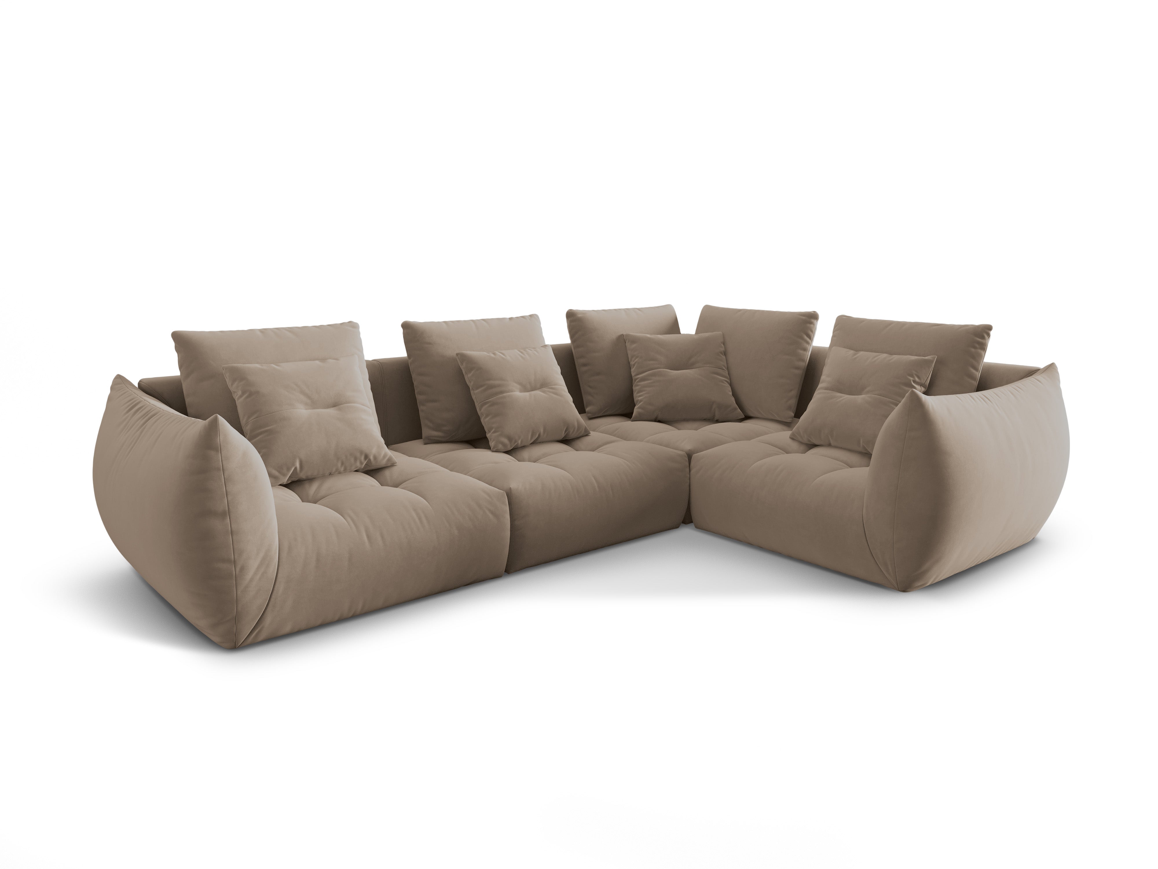 Modular velvet corner sofa for 3 people right-facing BLOOM light brown