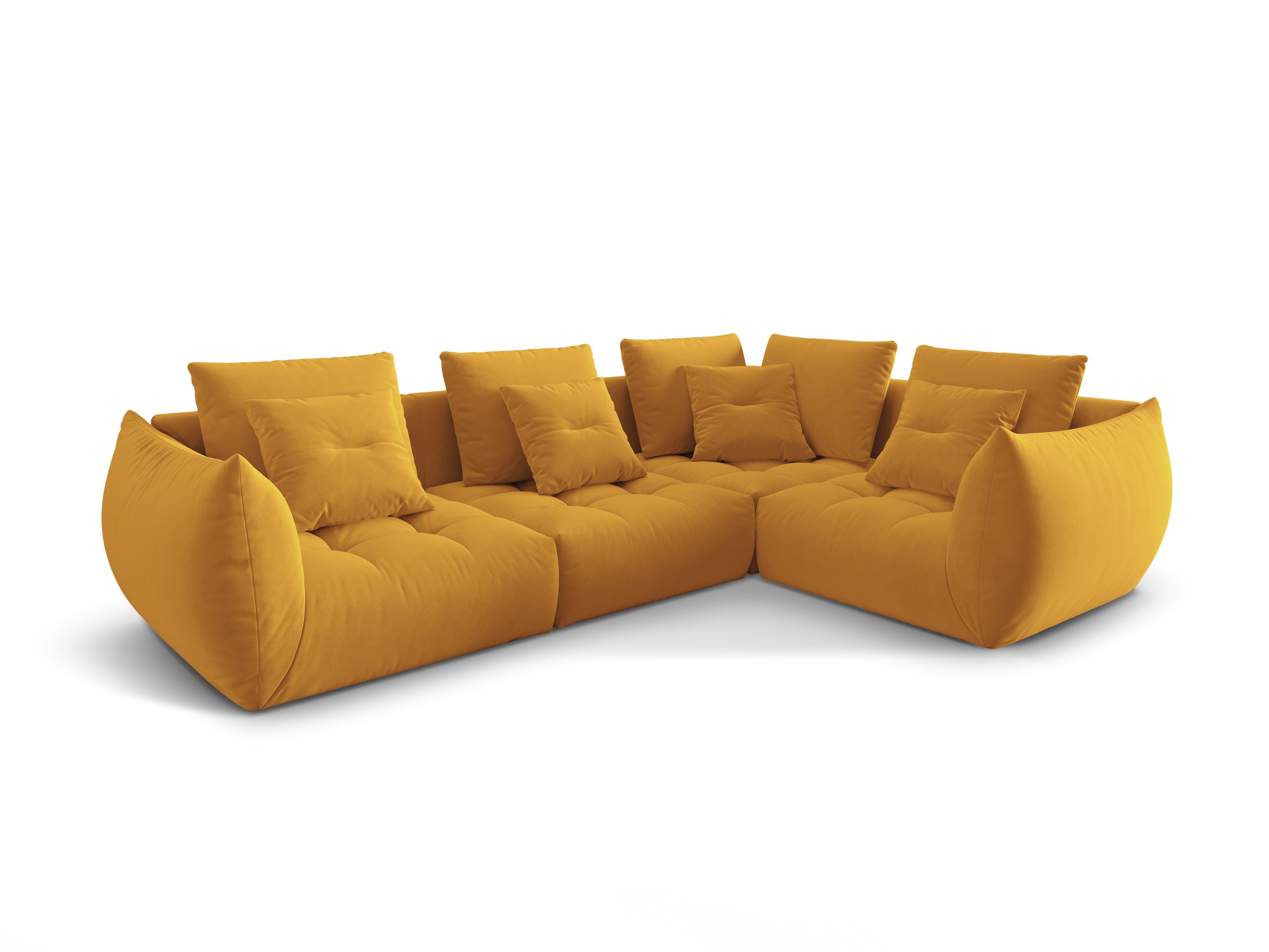 Modular velvet corner sofa for three people, right-facing, BLOOM, yellow