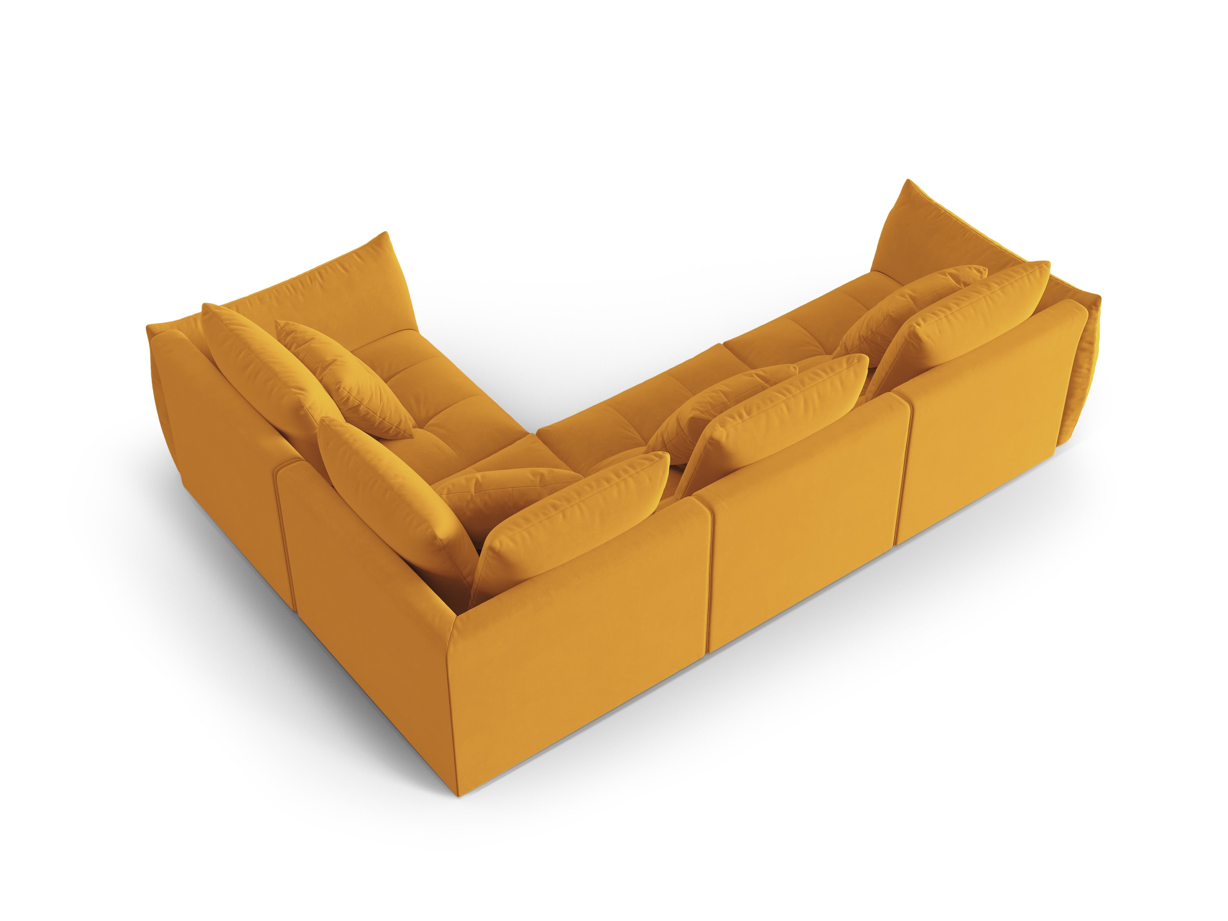 Modular velvet corner sofa for three people, right-facing, BLOOM, yellow