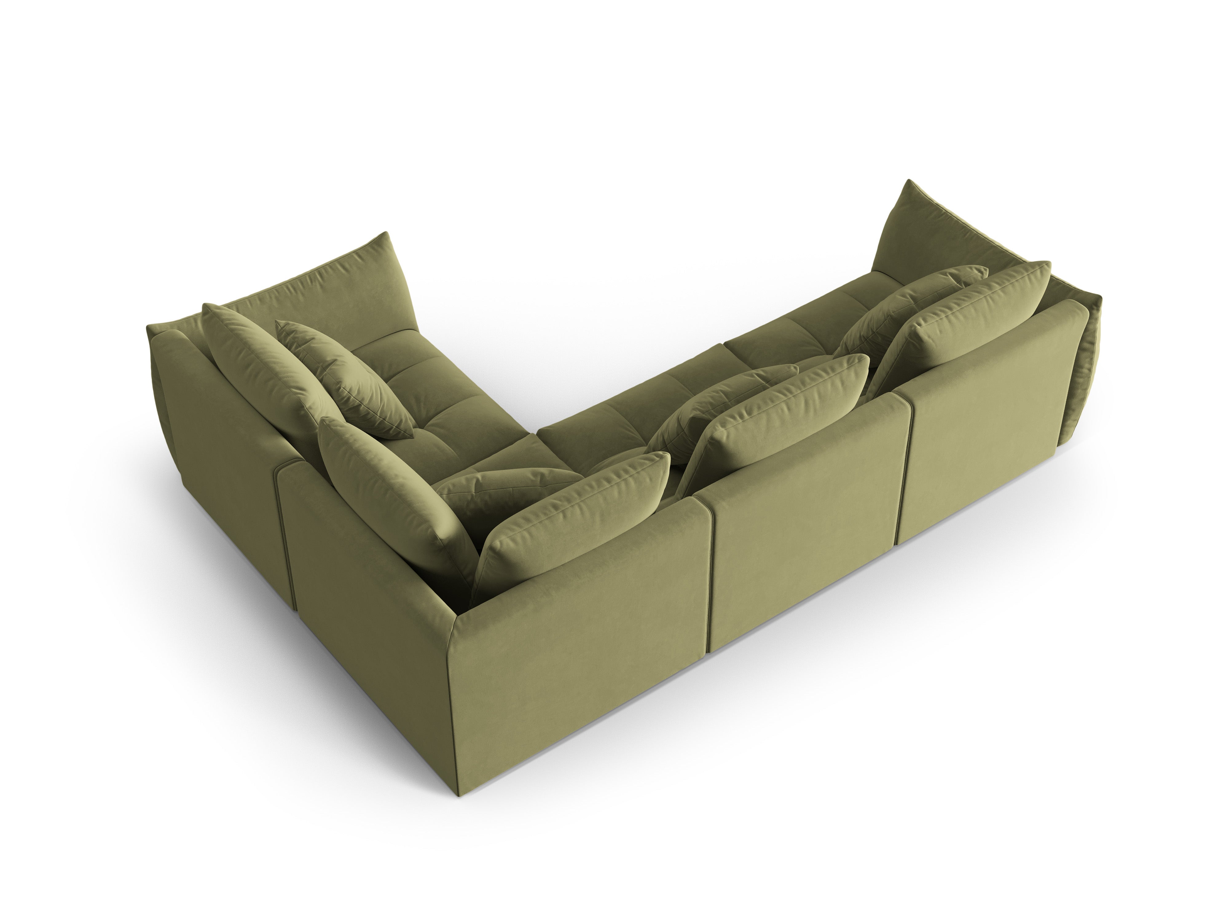 Modular velvet corner sofa for three people, right-facing, BLOOM, green