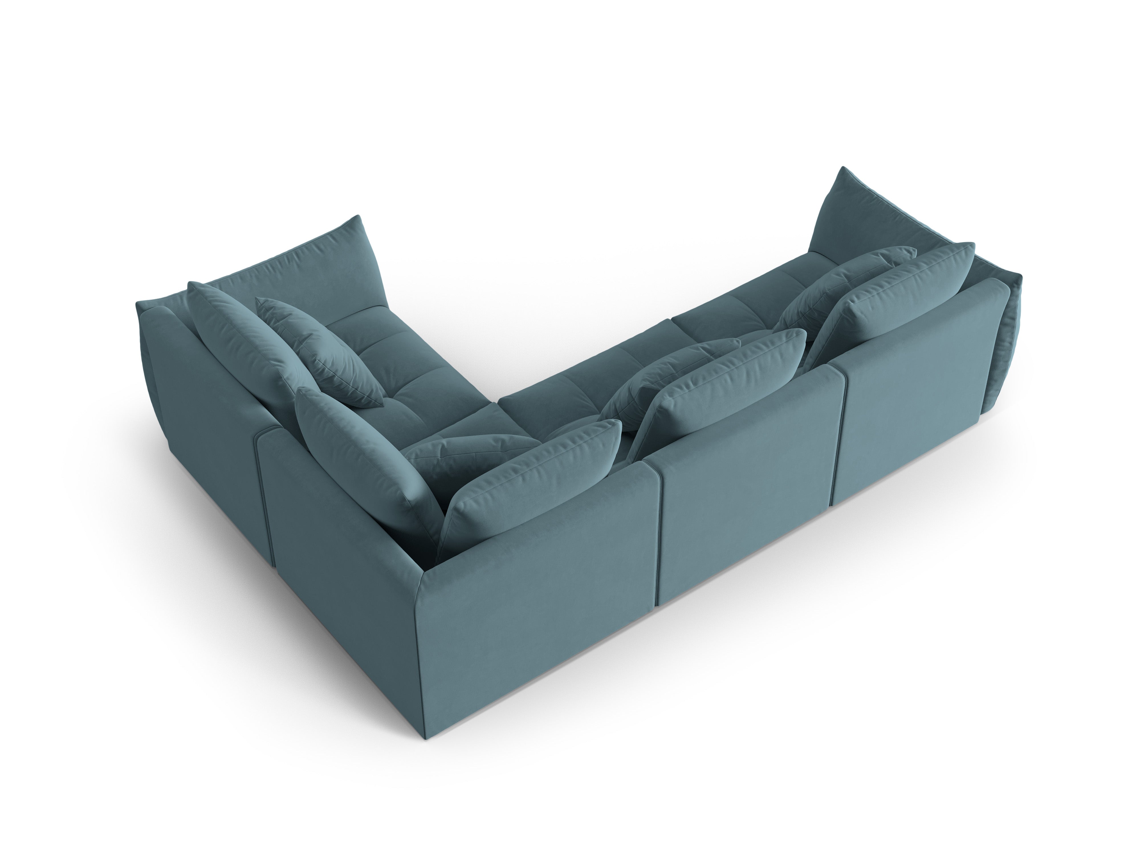 Modulares Samtsofa für 3 Personen, rechtsseitig, BLOOM, hellblau