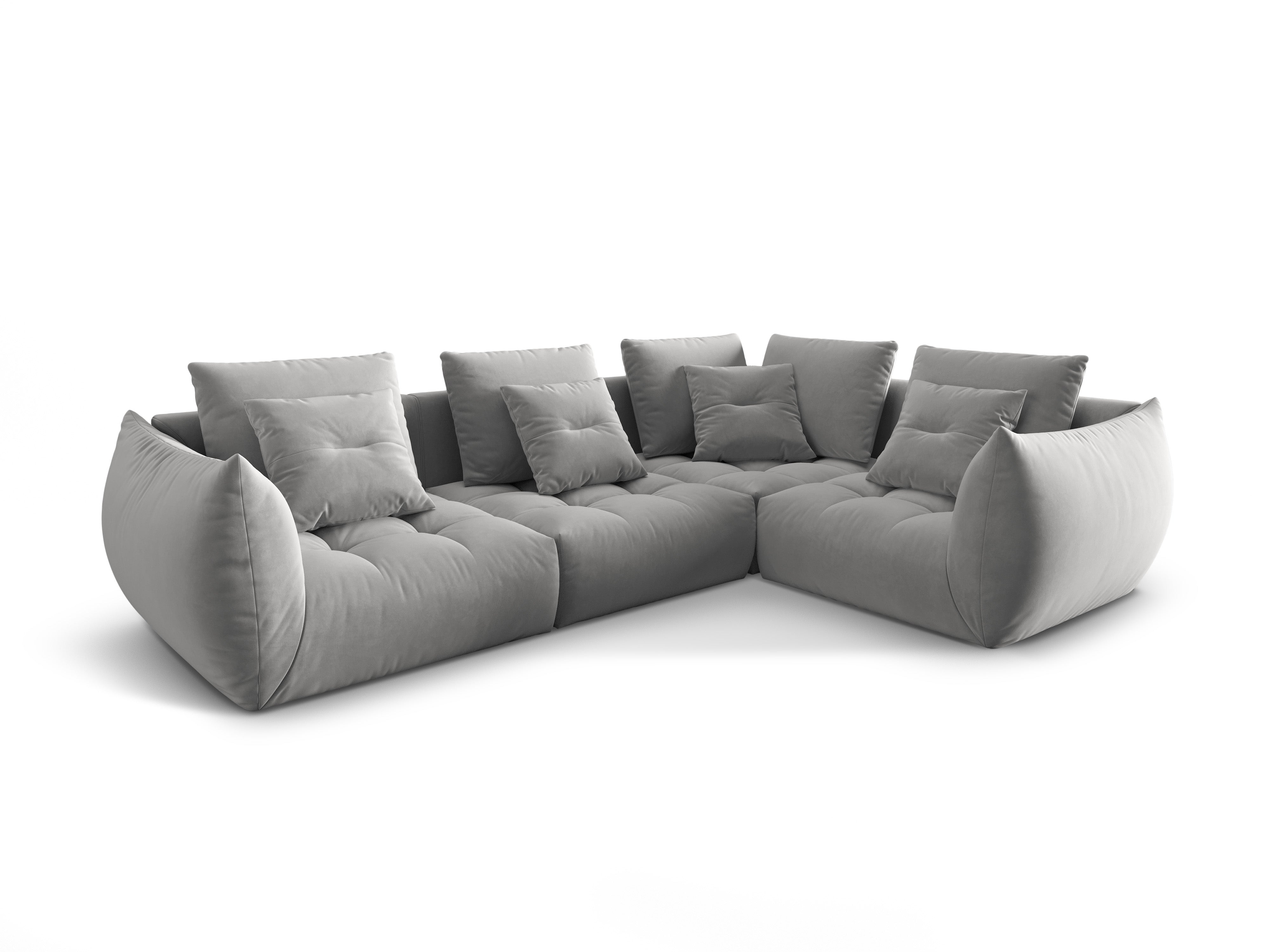 Gray modular velvet corner sofa for three people right-facing BLOOM