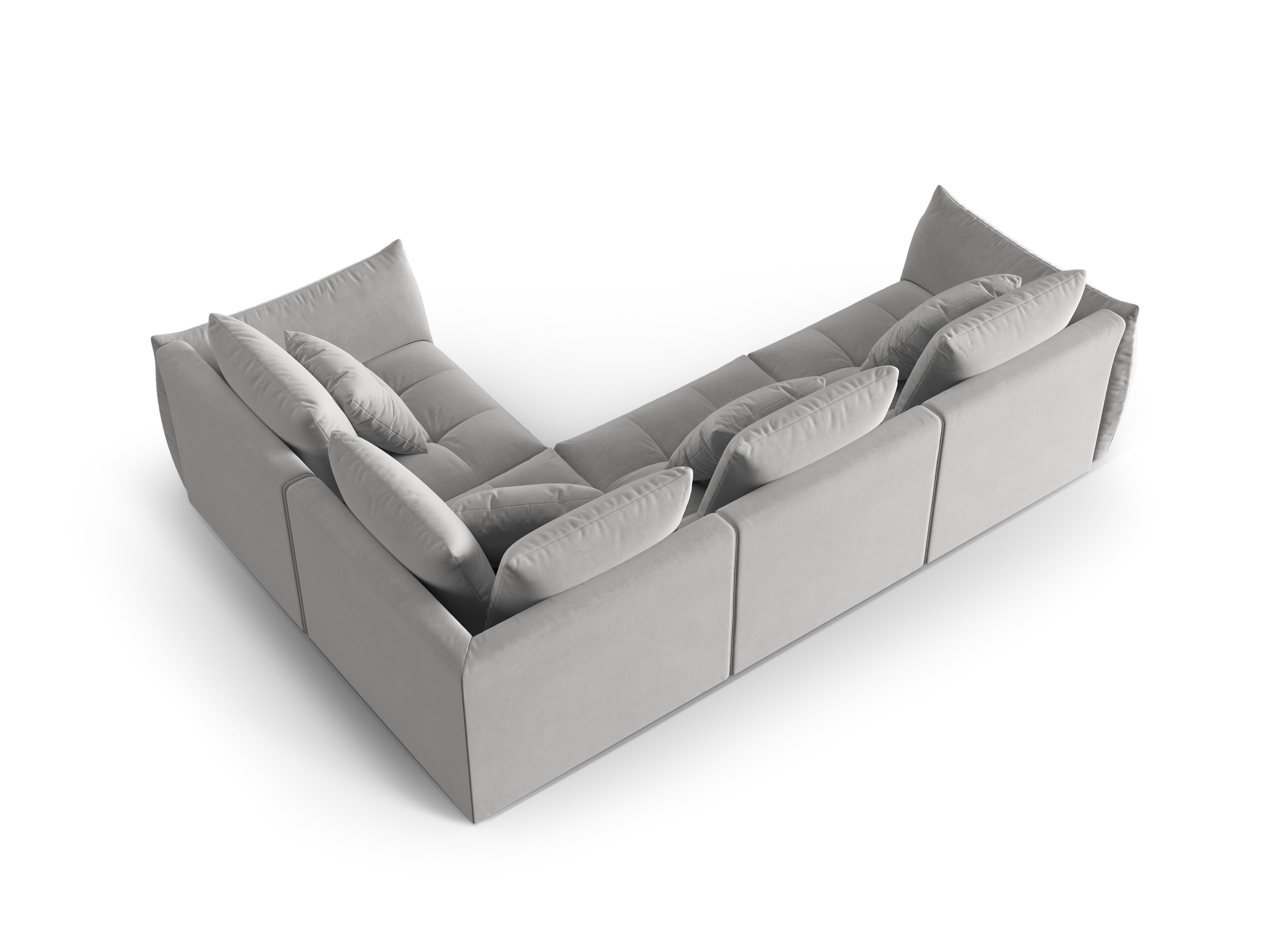 Gray modular velvet corner sofa for three people right-facing BLOOM