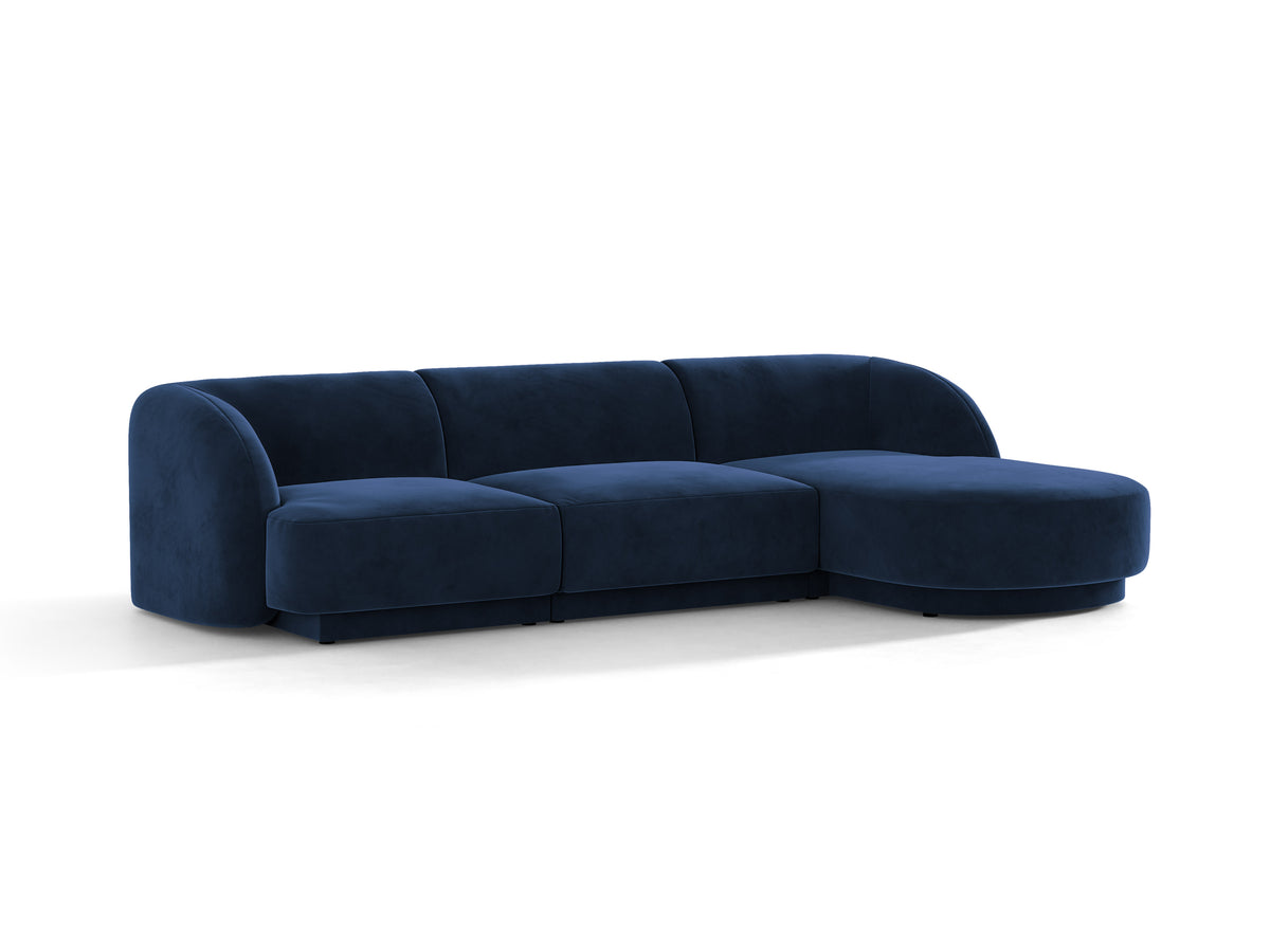 Fluwelen hoekbank voor 4 personen, rechts MILEY, marineblauw