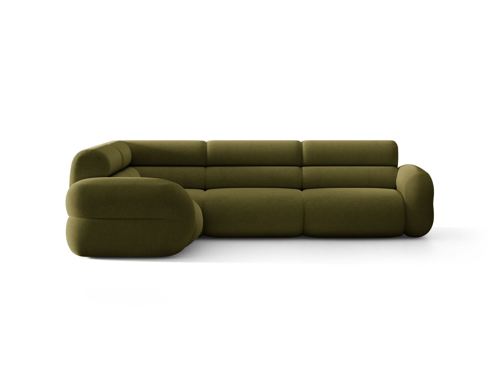 L-vormige linker NEO olijfgroene boucle hoekbank