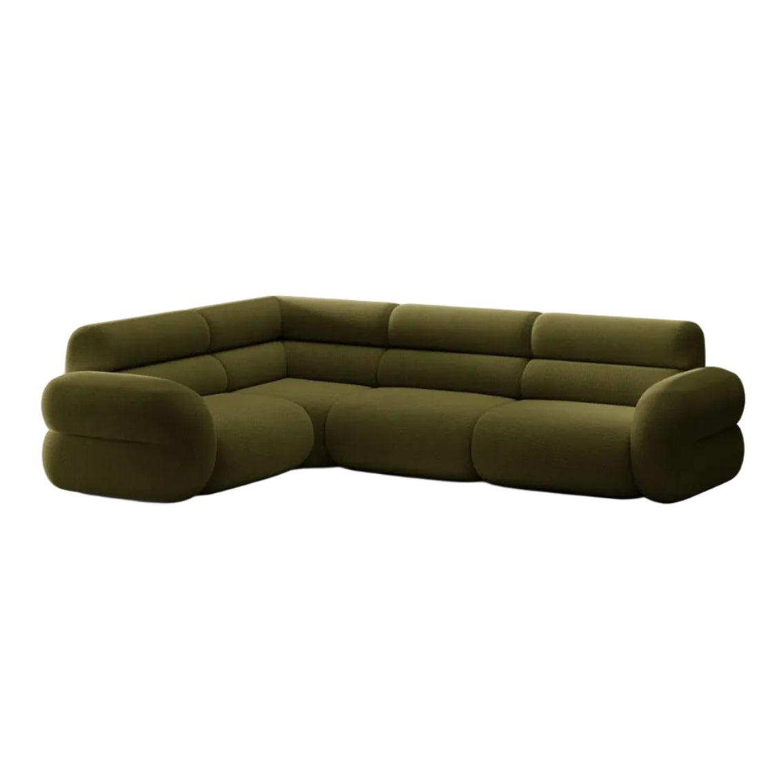 L-vormige linker NEO olijfgroene boucle hoekbank