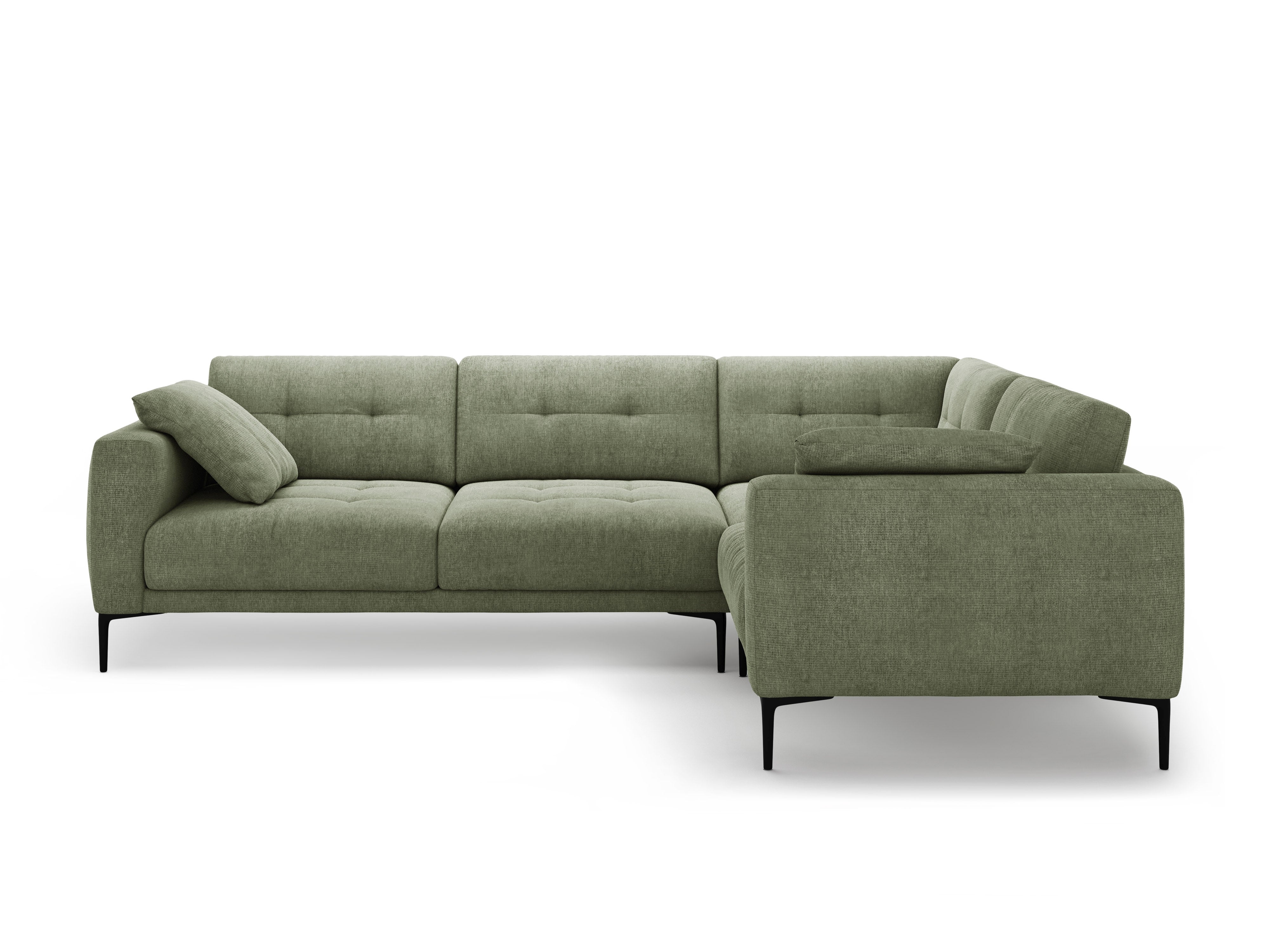 Right-facing L-shaped corner sofa BEMY in olive chenille