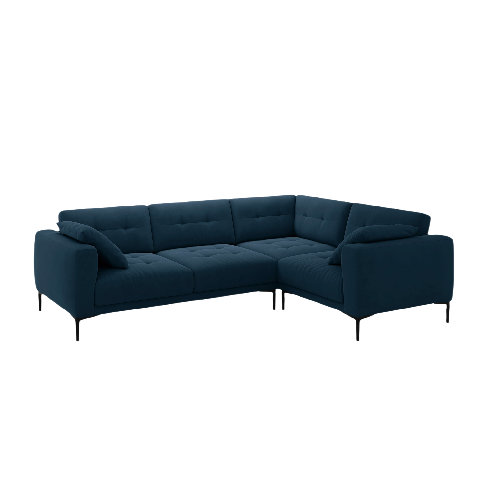 Right-facing L-shaped velvet corner sofa BEMY royal blue