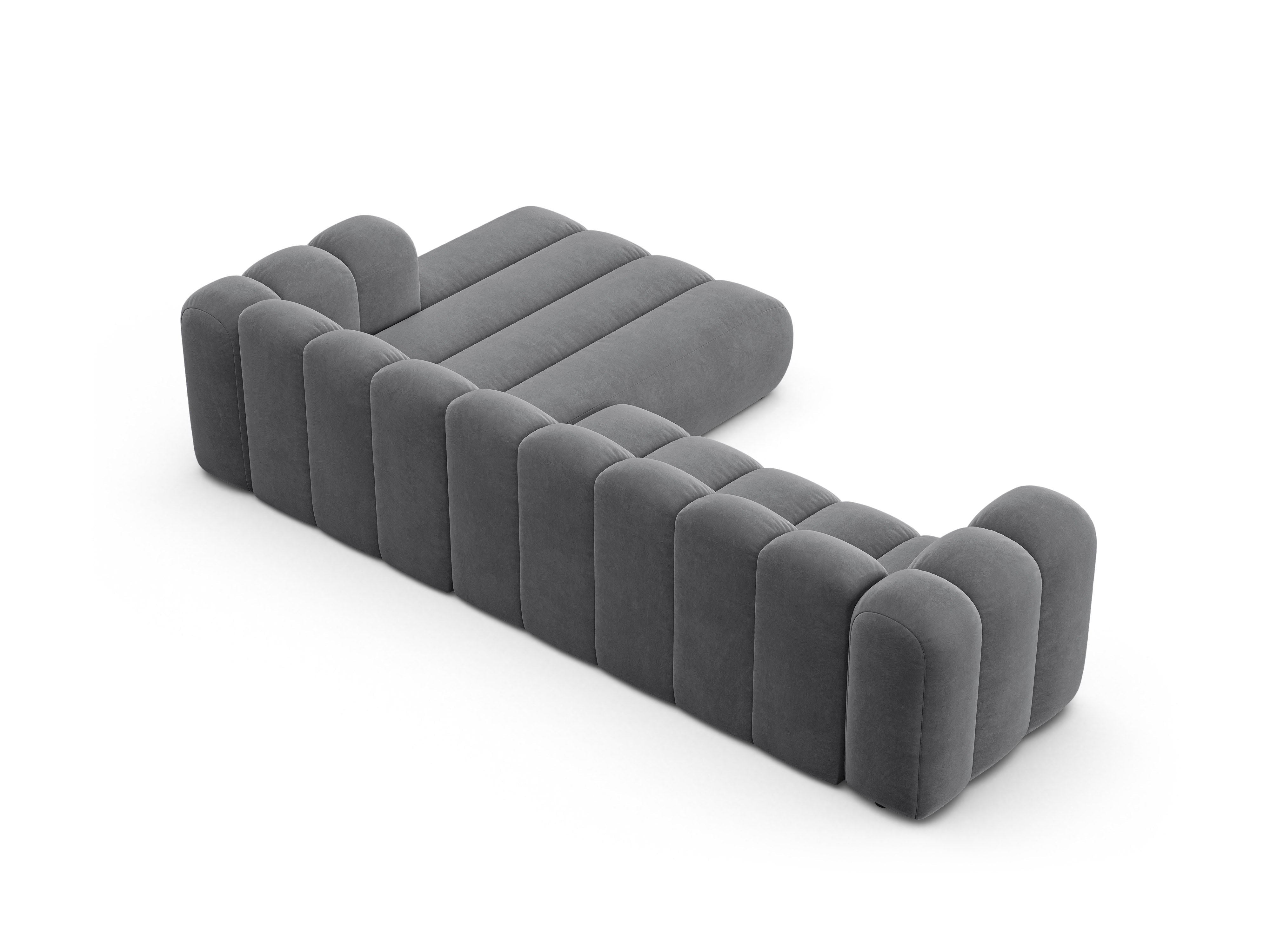 Narożnik aksamitny 4-osobowy prawostronny LUPINE szary do salonu – Micadoni