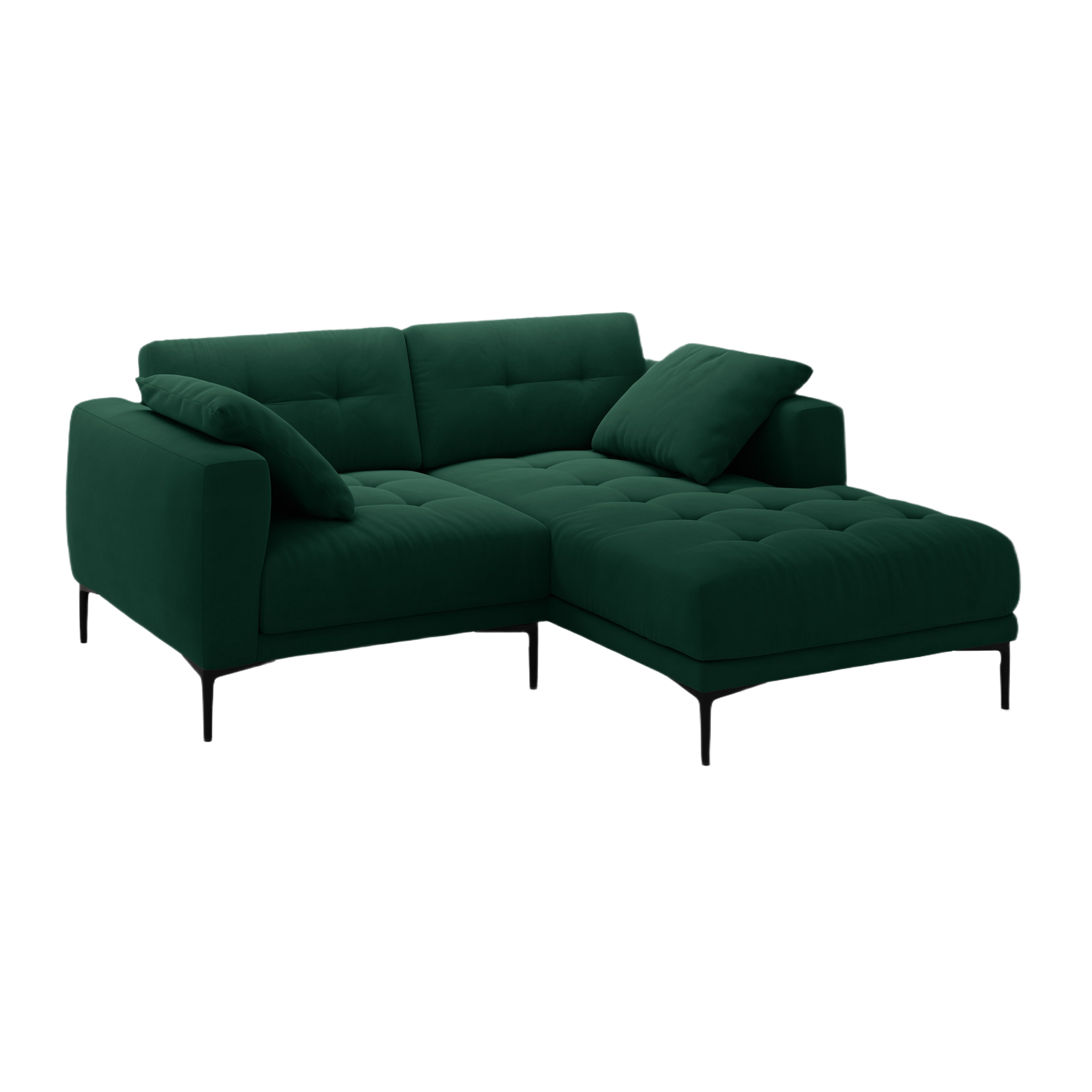 Right-facing velvet corner sofa BEMY in bottle green