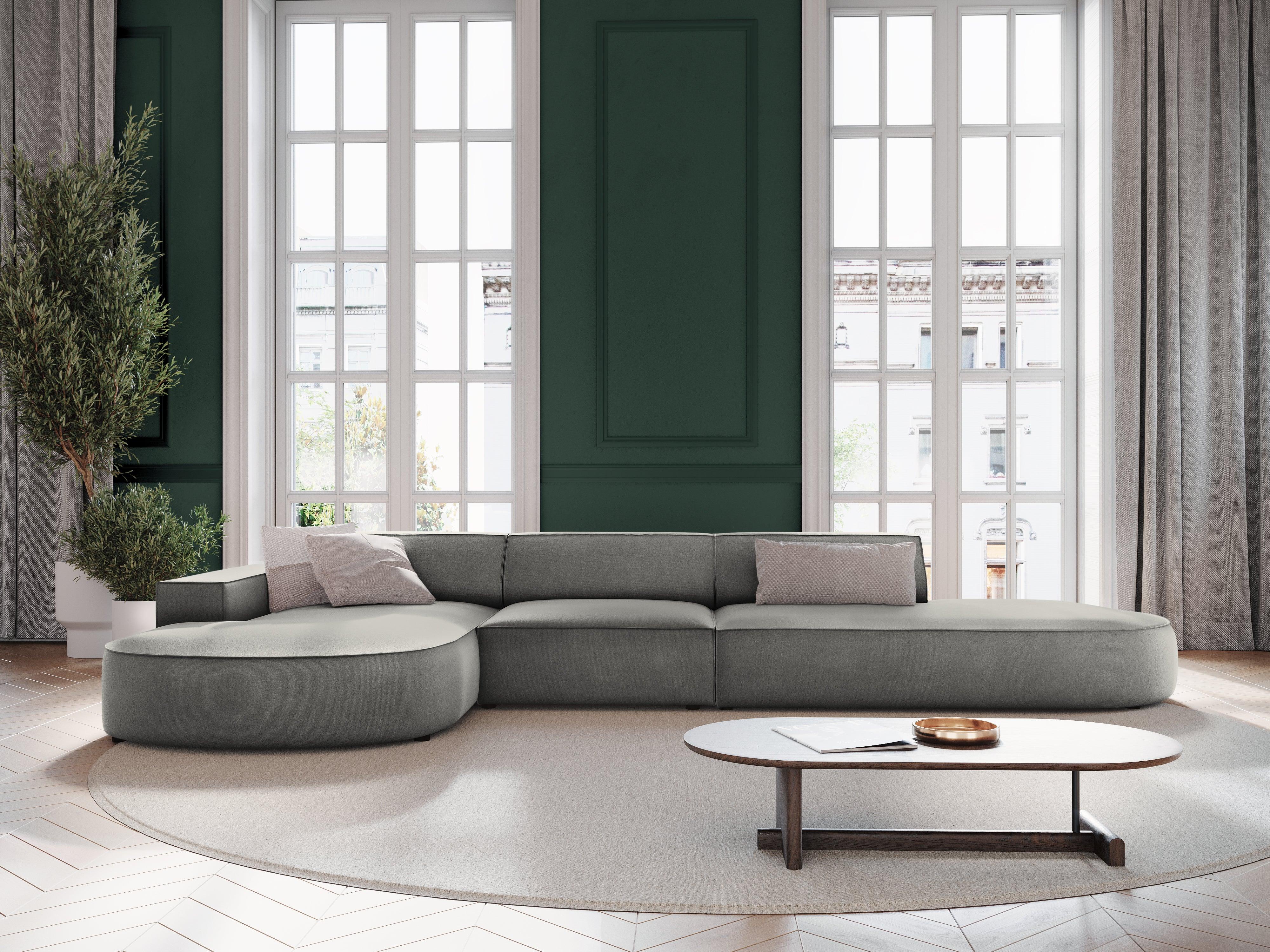 Narożnik aksamitny lewostronny 4-osobowy otwarty JODIE jasnoszary Micadoni Eye on Design