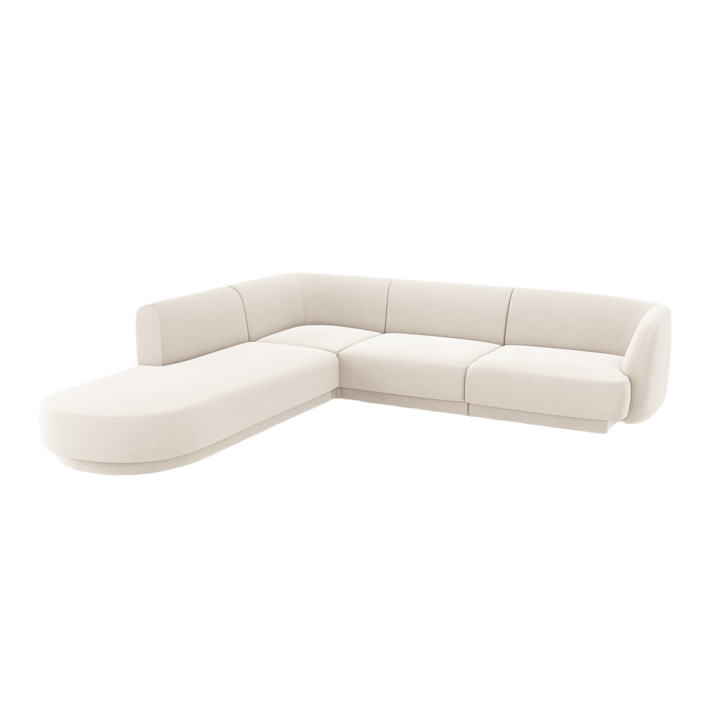 Velvet corner sofa for 6 people, left-sided, MILEY in beige