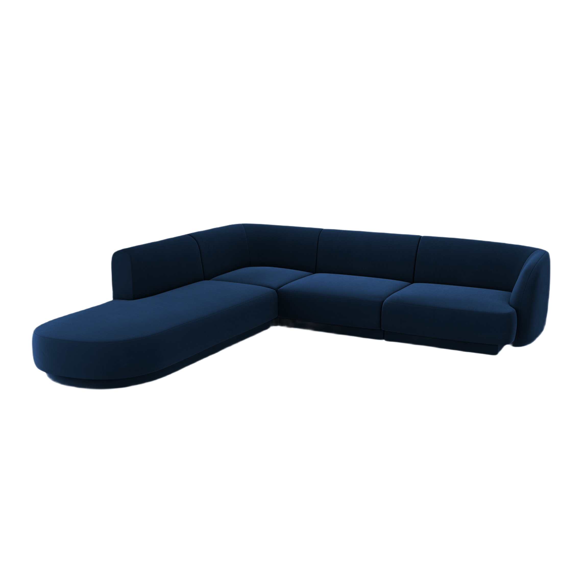 Velvet corner sofa for 6 people, left-sided MILEY in royal blue