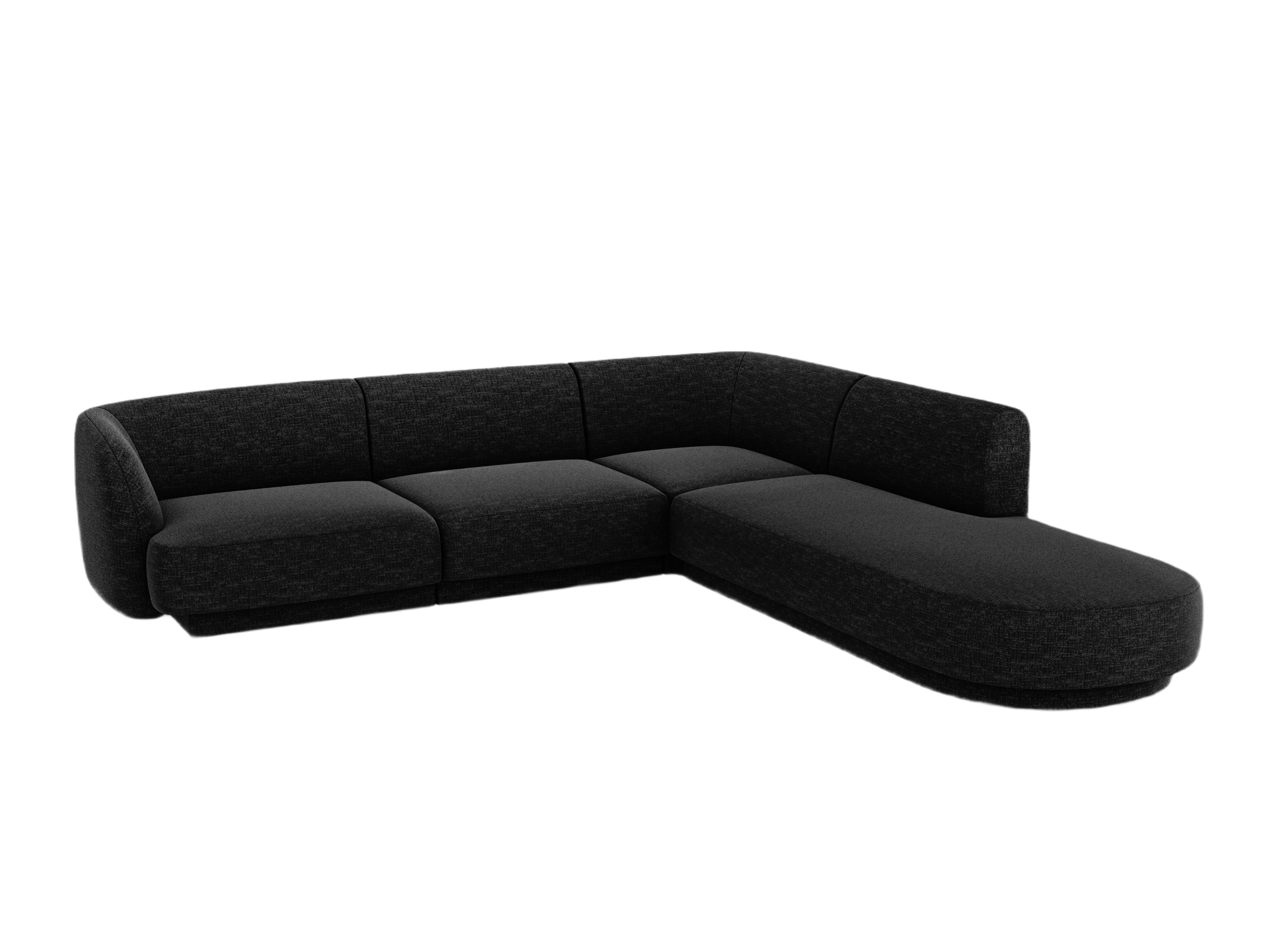 6-seater right-facing corner sofa MILEY black chenille silky