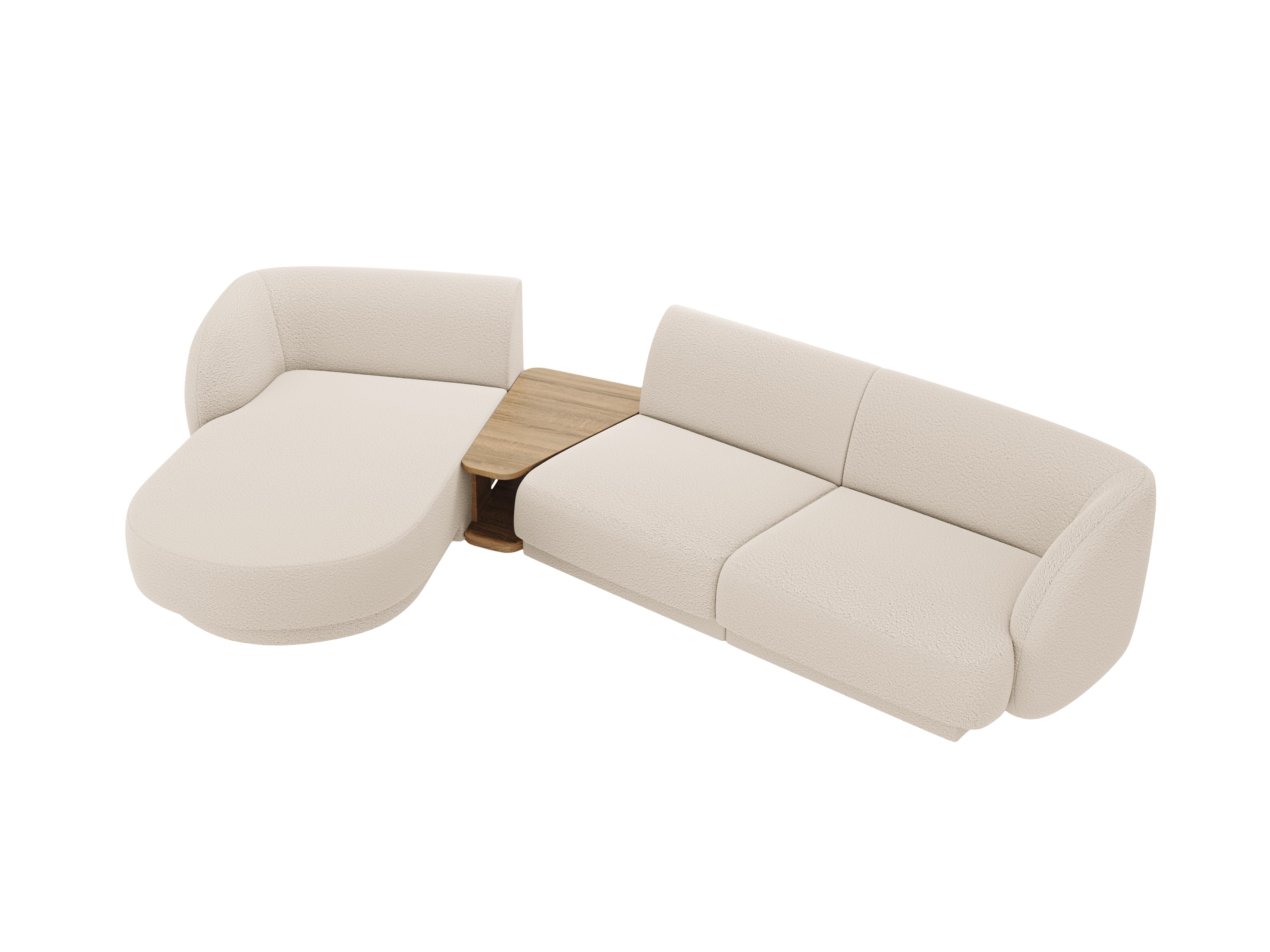 Modular corner sofa with table 3-seater left-sided MILEY beige boucle