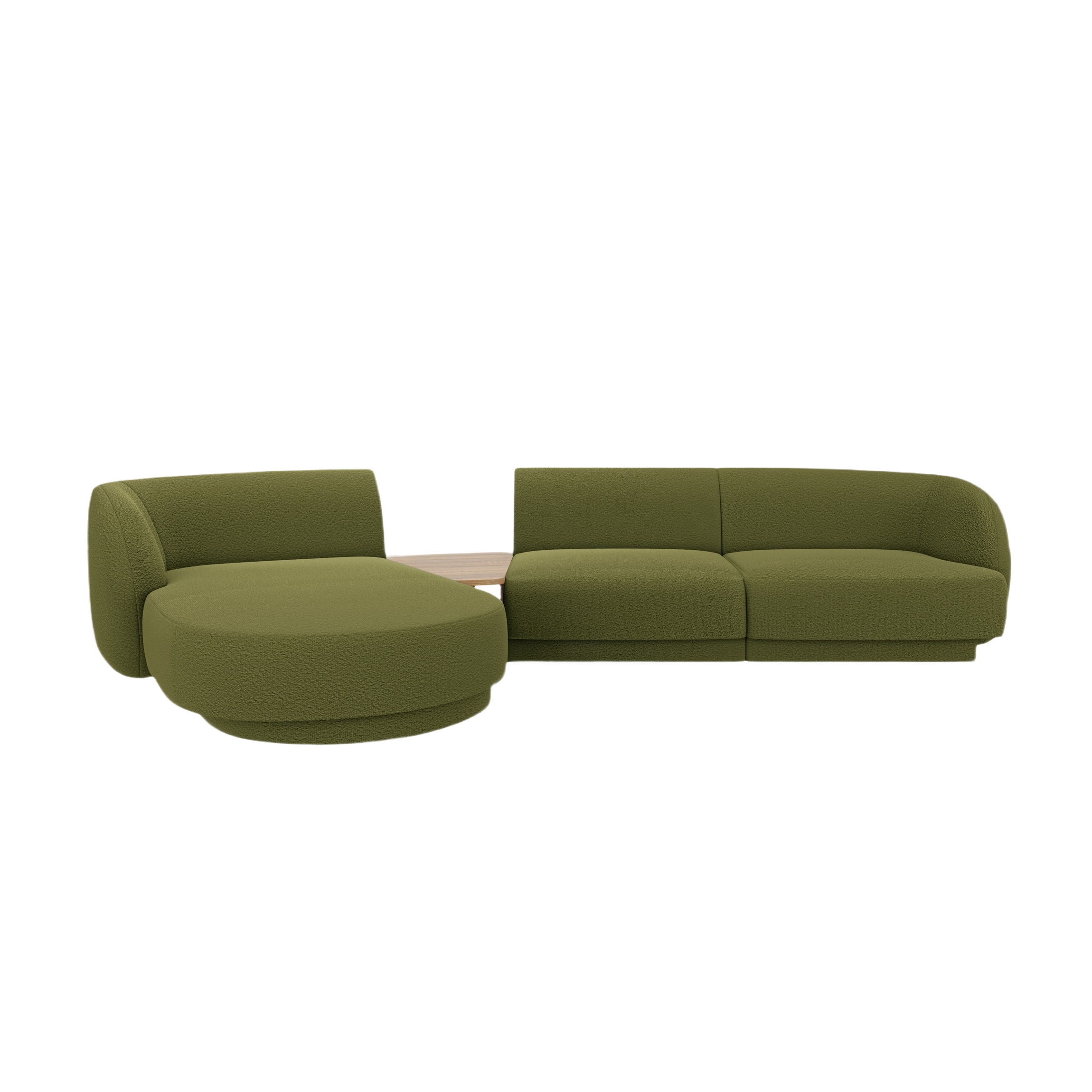 Modulares Ecksofa mit Tisch, 3-Sitzer, links, MILEY, grüne Boucle