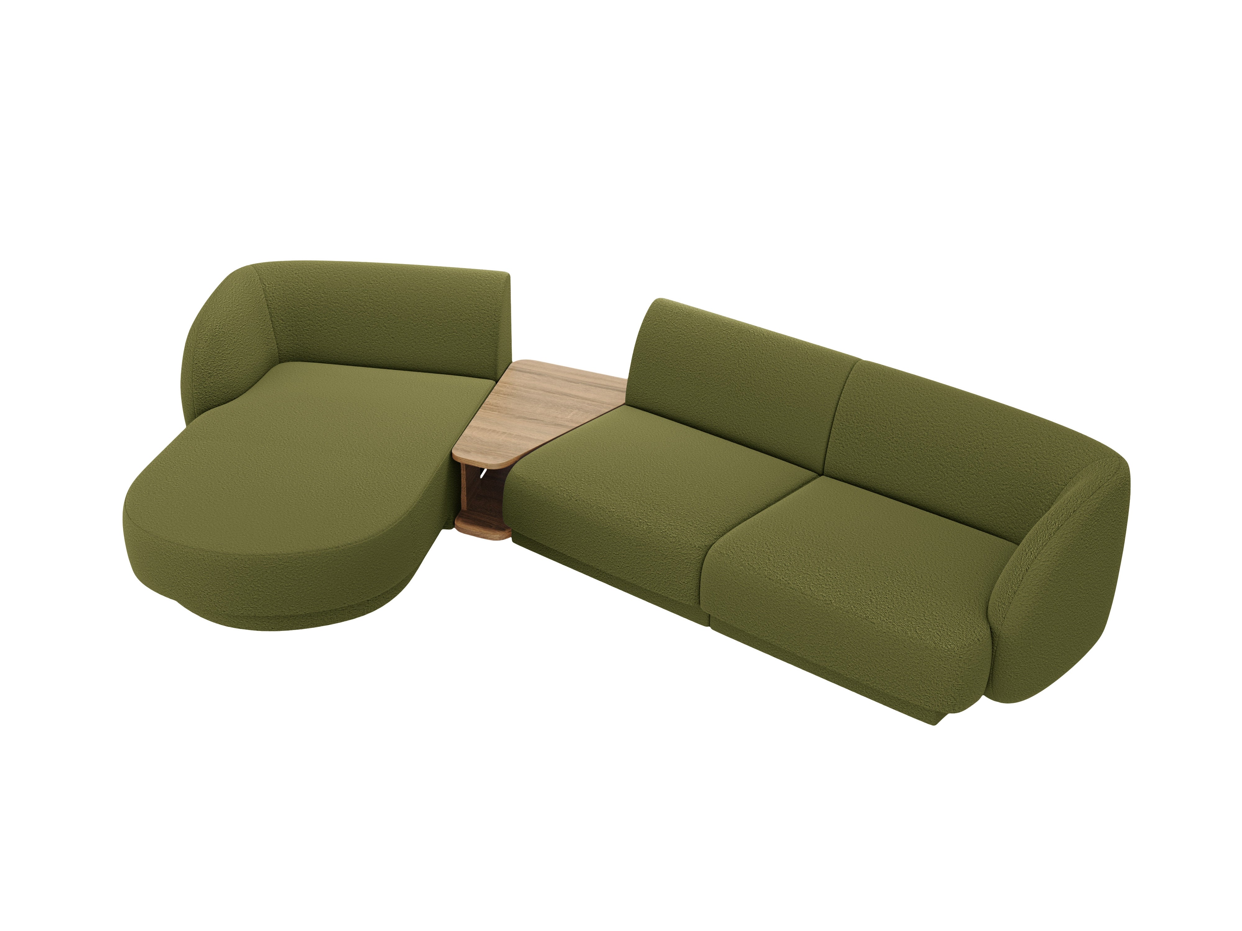 Modulares Ecksofa mit Tisch, 3-Sitzer, links, MILEY, grüne Boucle