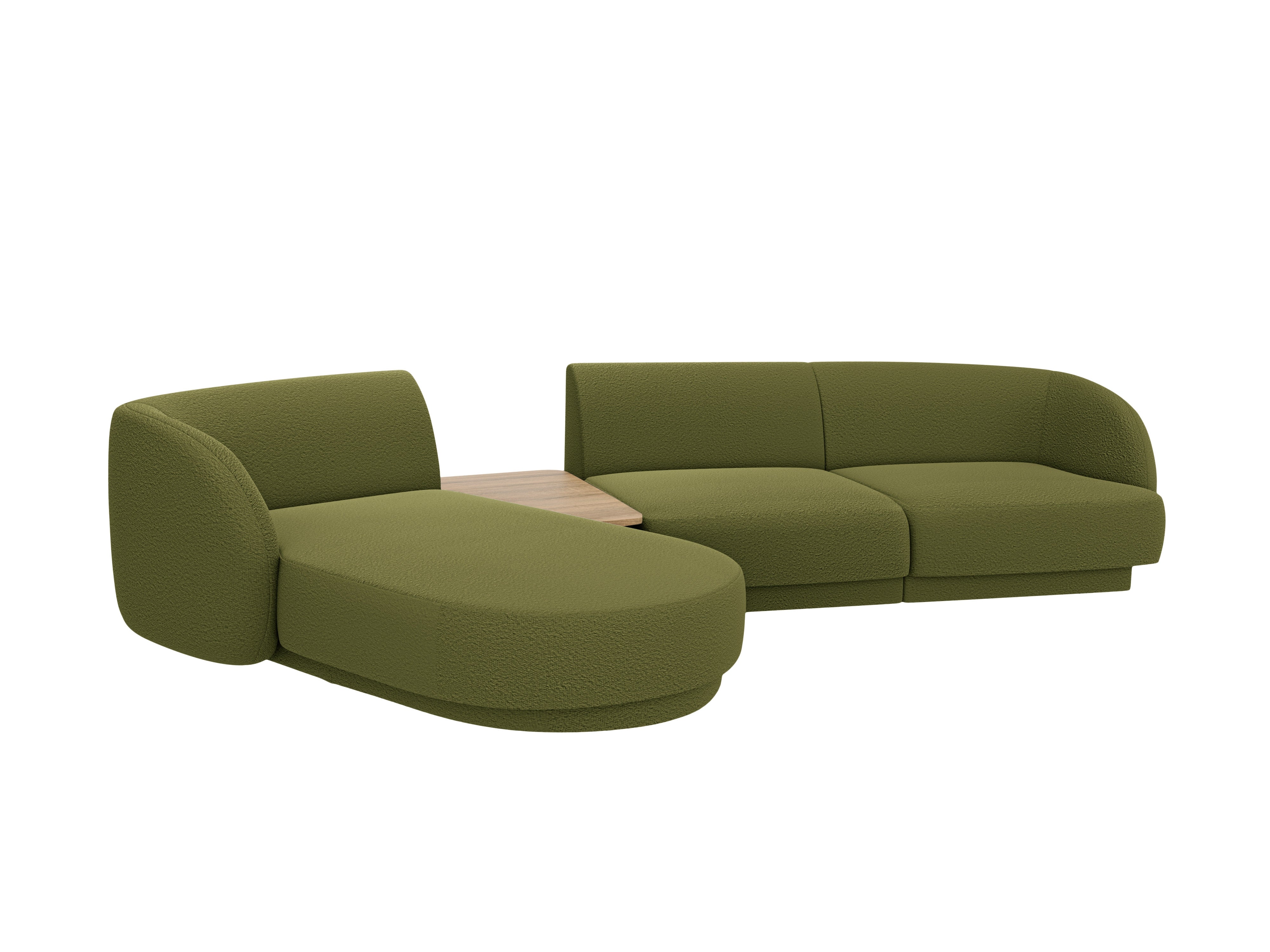 Modulares Ecksofa mit Tisch, 3-Sitzer, links, MILEY, grüne Boucle