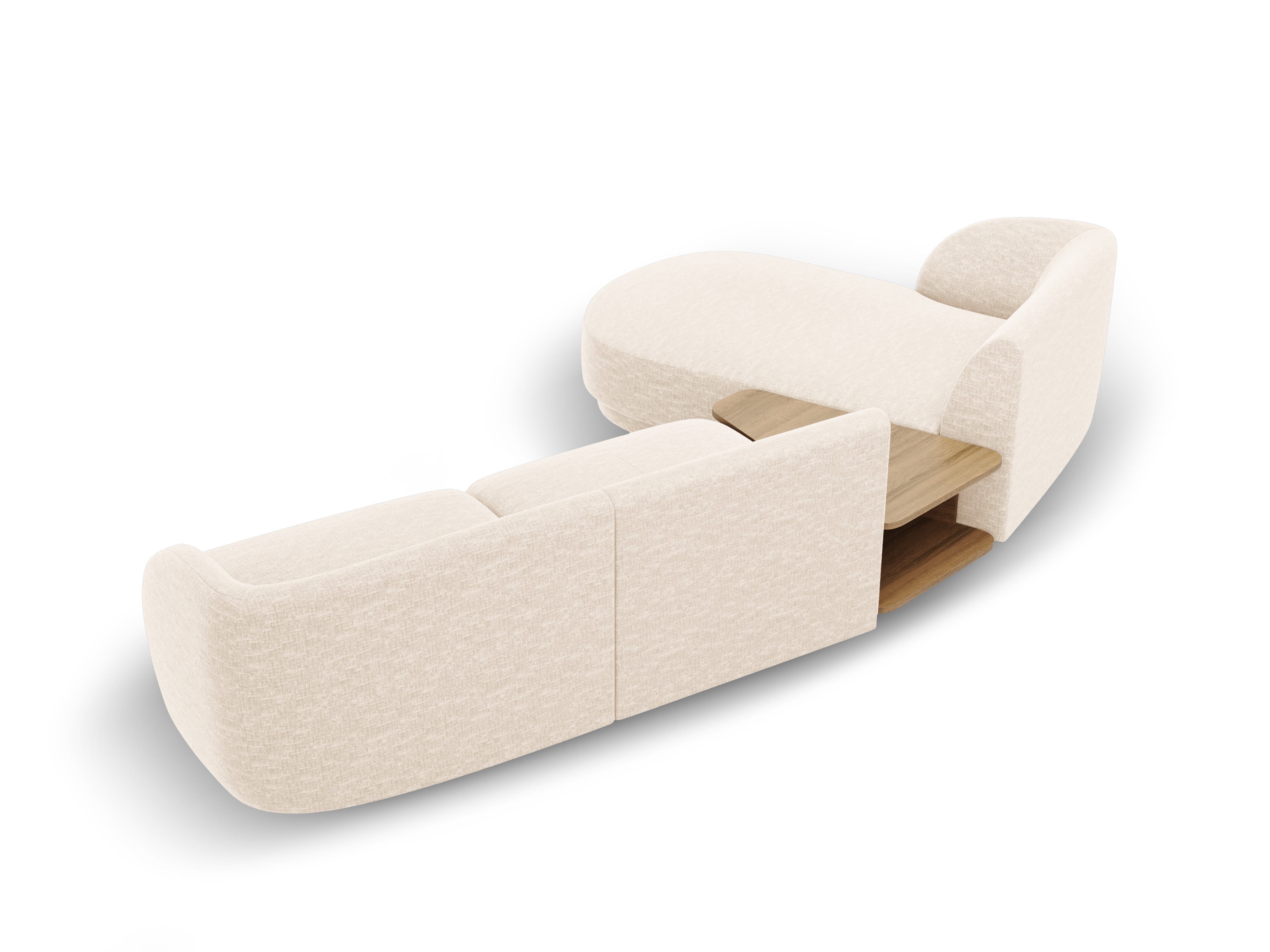 Modulaire hoekbank met tafel 3-zits links MILEY lichtbeige chenille zijdeachtig