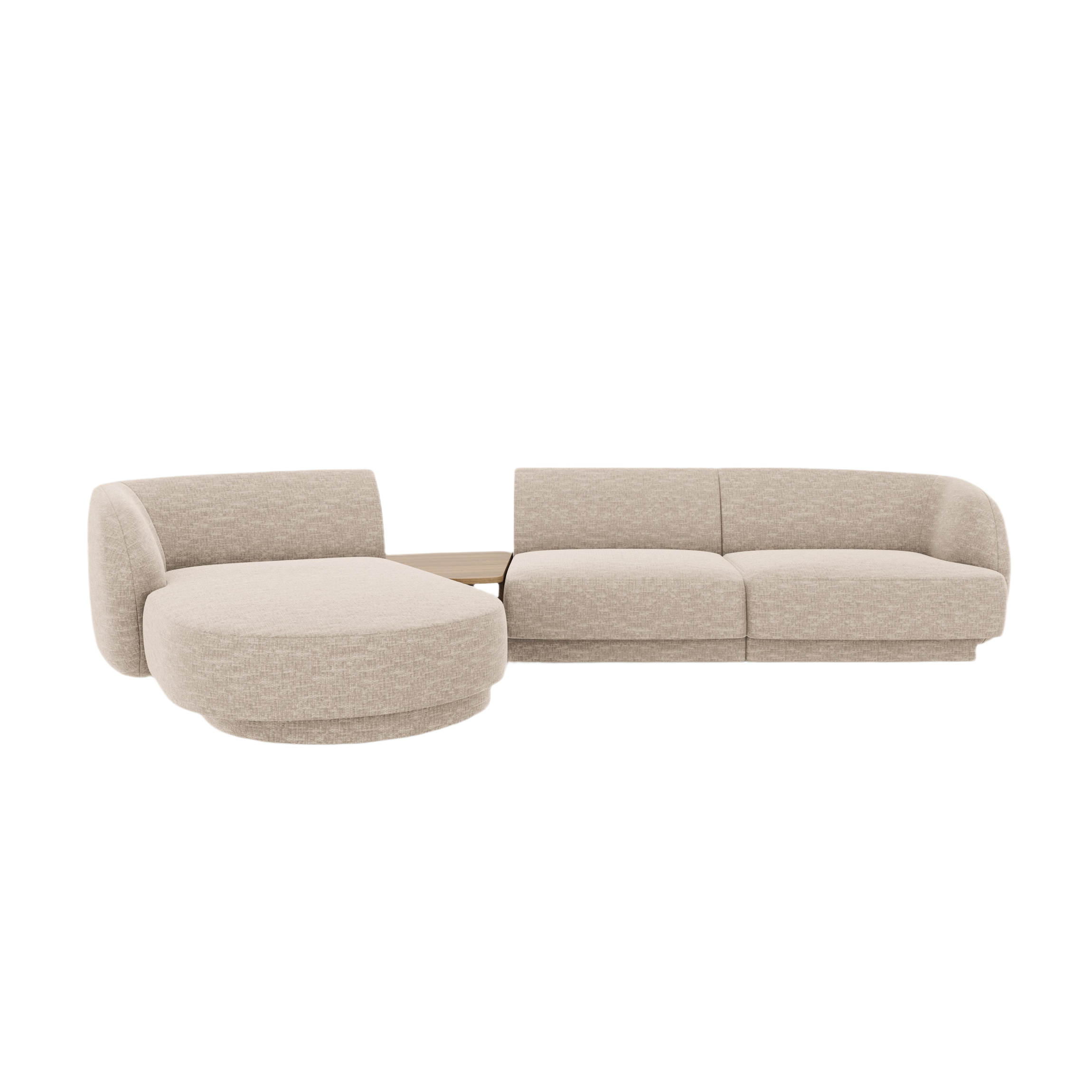 Modulares Ecksofa mit Tisch 3-sitzig links MILEY beige schimmerndes Chenille