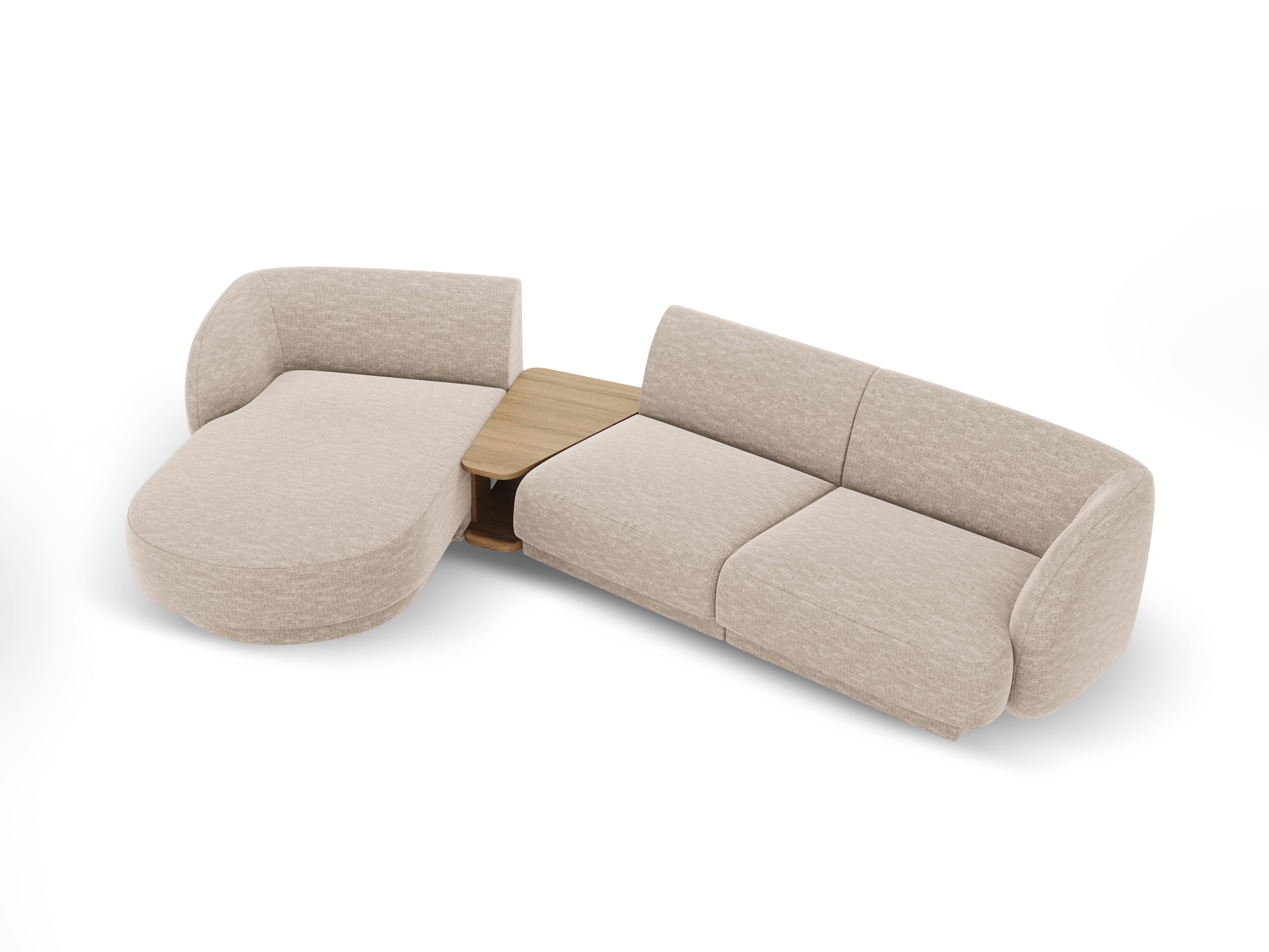 Modulares Ecksofa mit Tisch 3-sitzig links MILEY beige schimmerndes Chenille