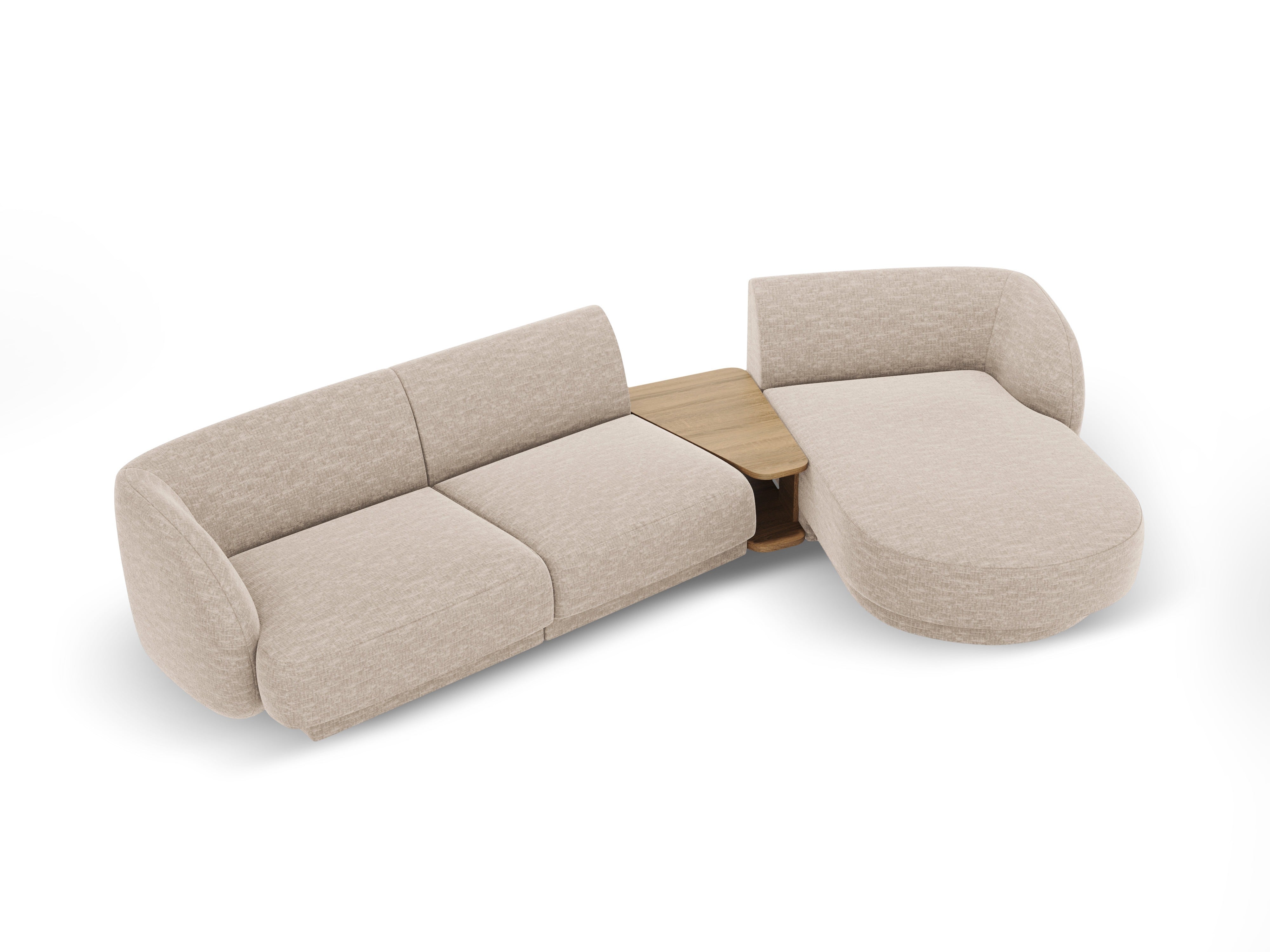 Modulares Ecksofa mit Tisch 3-Sitzer rechts MILEY beige schimmernder Chenille