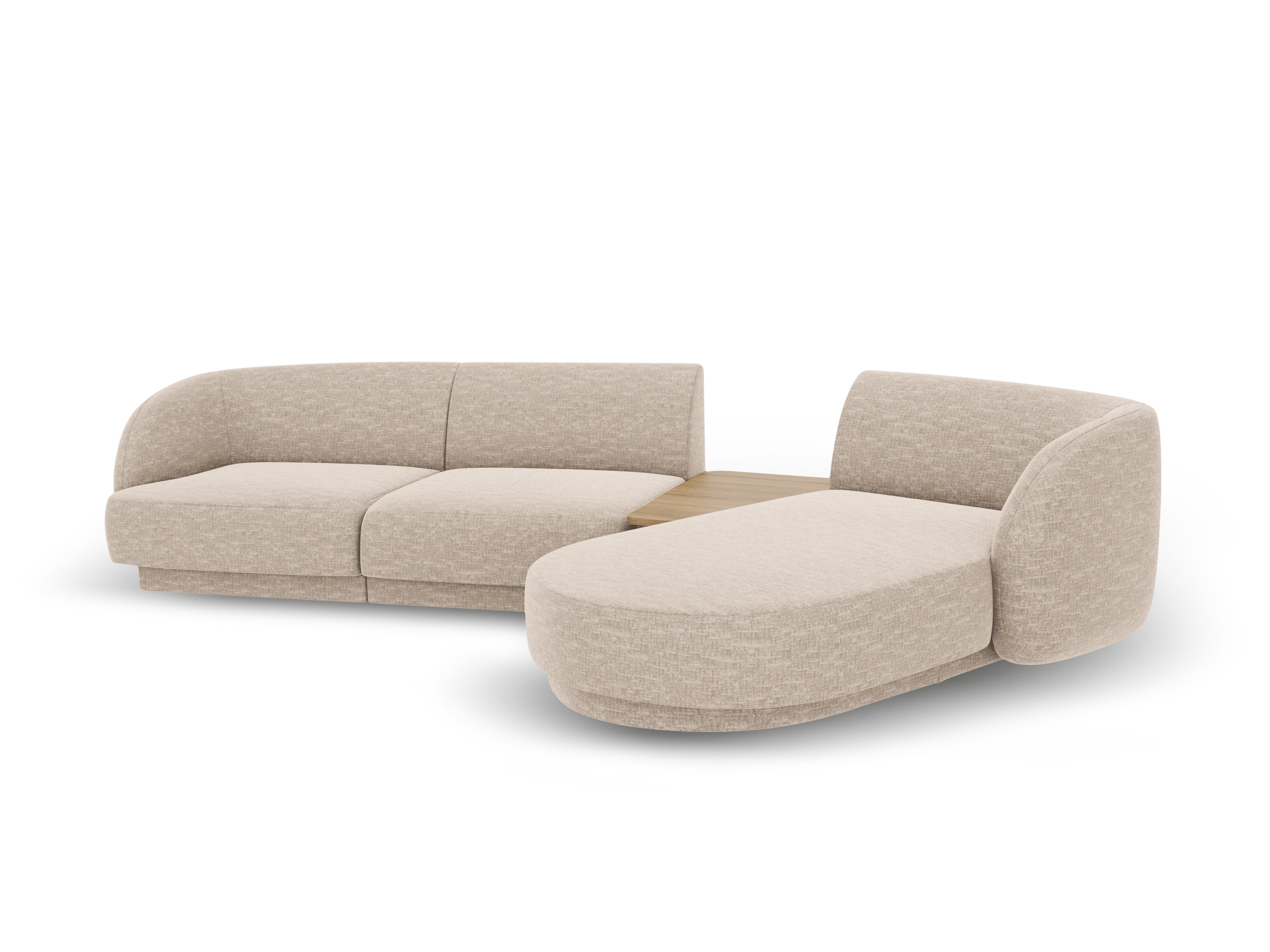 Modulares Ecksofa mit Tisch 3-Sitzer rechts MILEY beige schimmernder Chenille