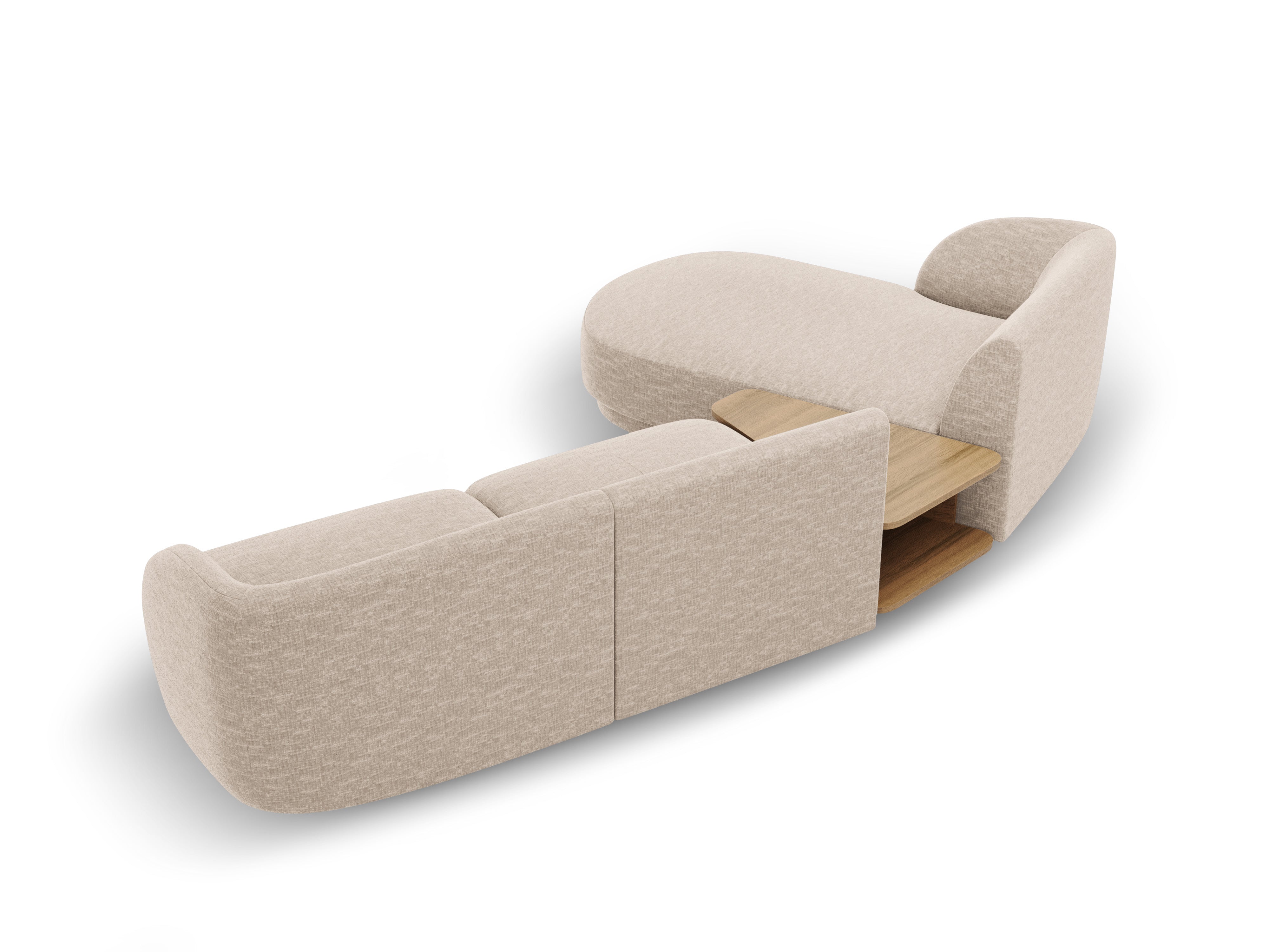 Modulares Ecksofa mit Tisch 3-sitzig links MILEY beige schimmerndes Chenille