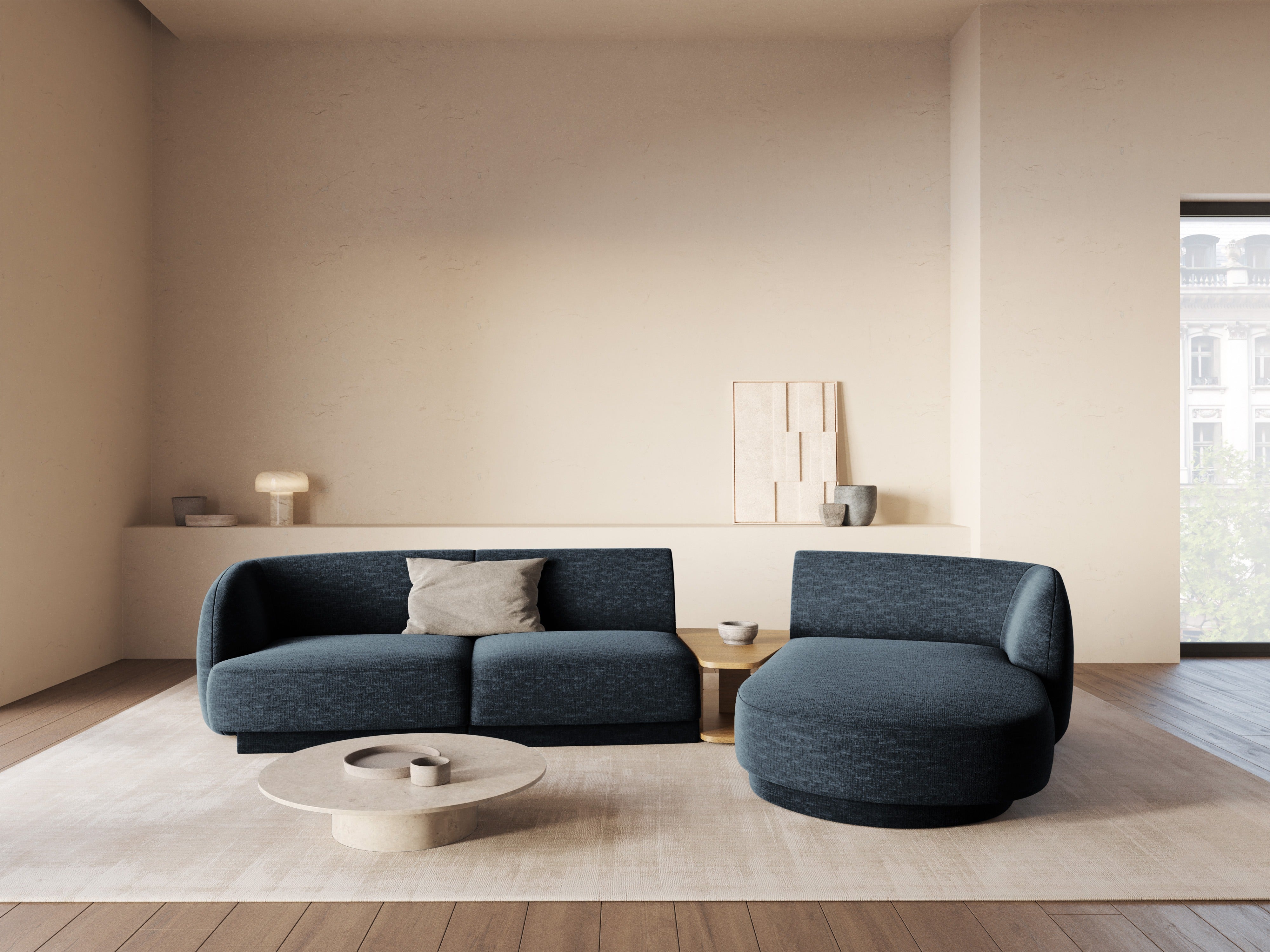Modulares Ecksofa mit Tisch 3-Sitzer rechts MILEY königsblau samtig