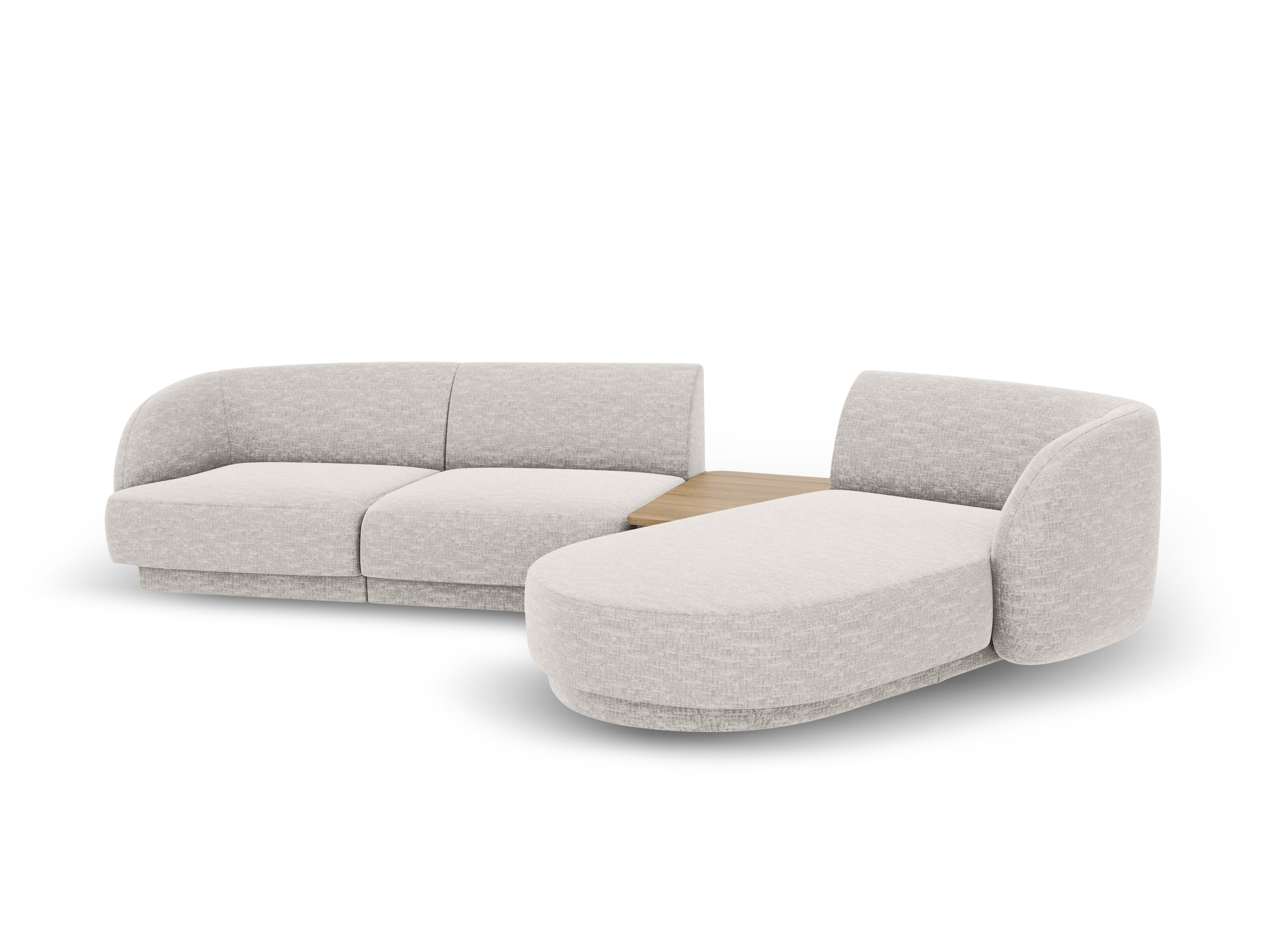 Modulares Ecksofa mit Tisch 3-sitzig rechts MILEY hellgrau schimmernder Chenille