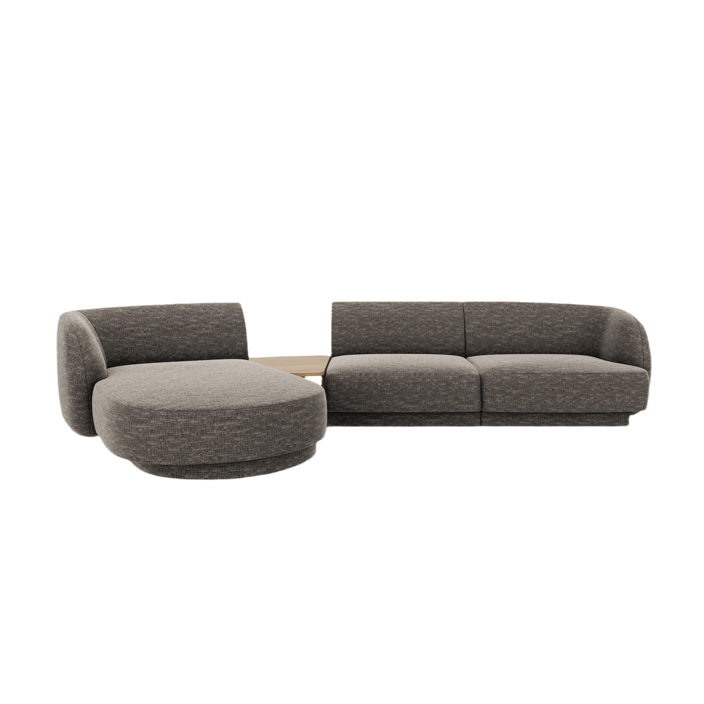 Modulares Ecksofa mit Tisch, 3-Sitzer, linksseitig, MILEY, graues Chenille, seidig